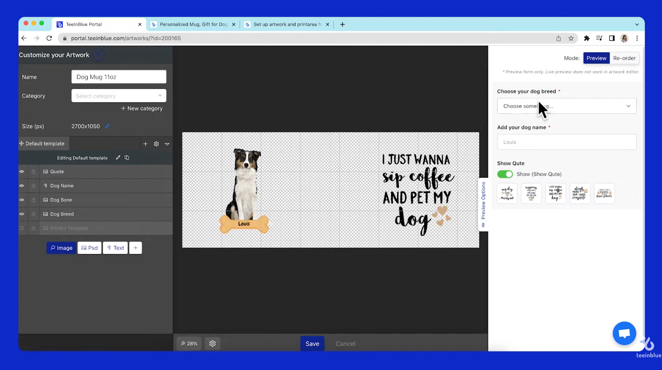 Teeinblue’s UI