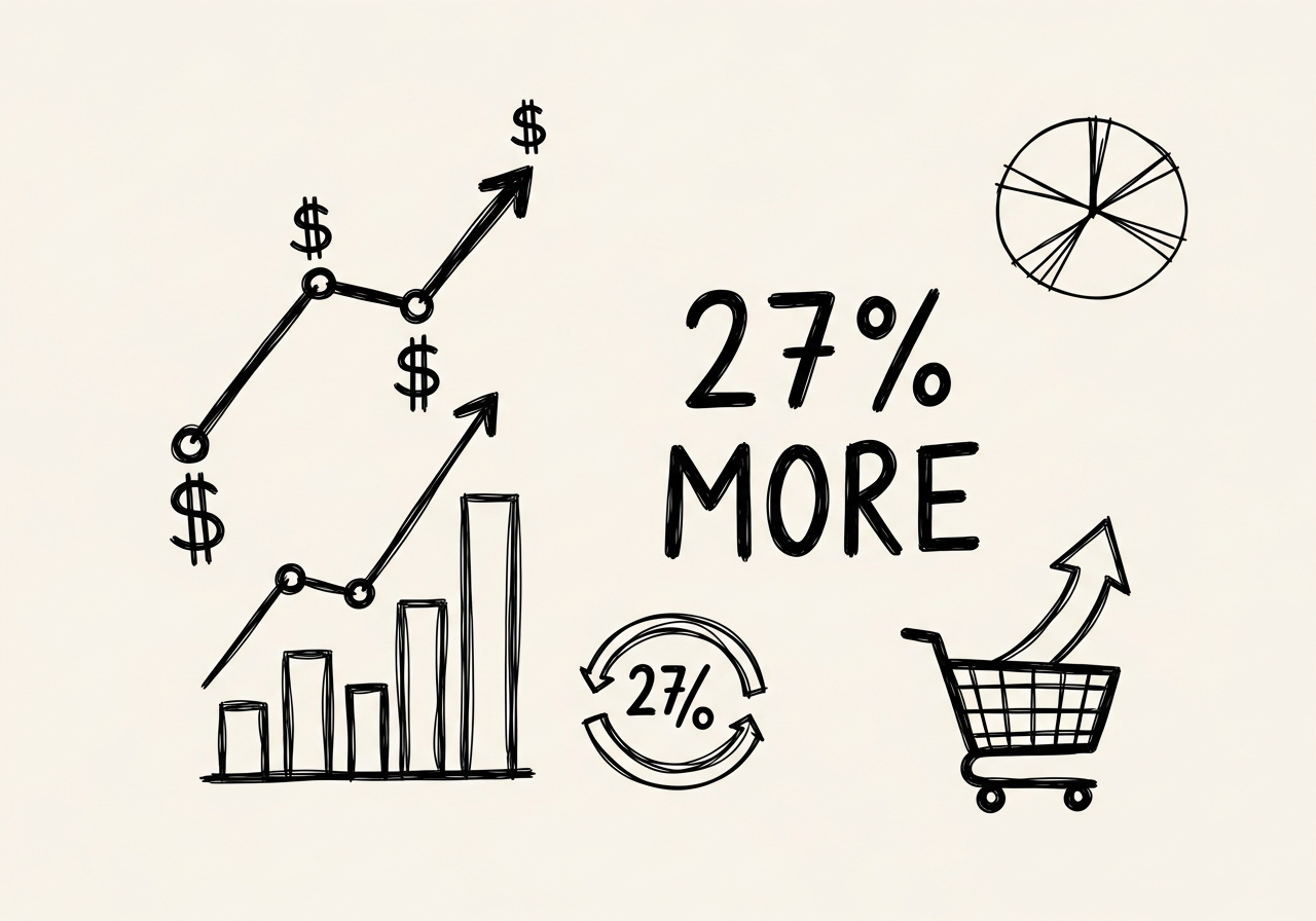 Hand-drawn chart showing 27 percent higher average order value from product customization