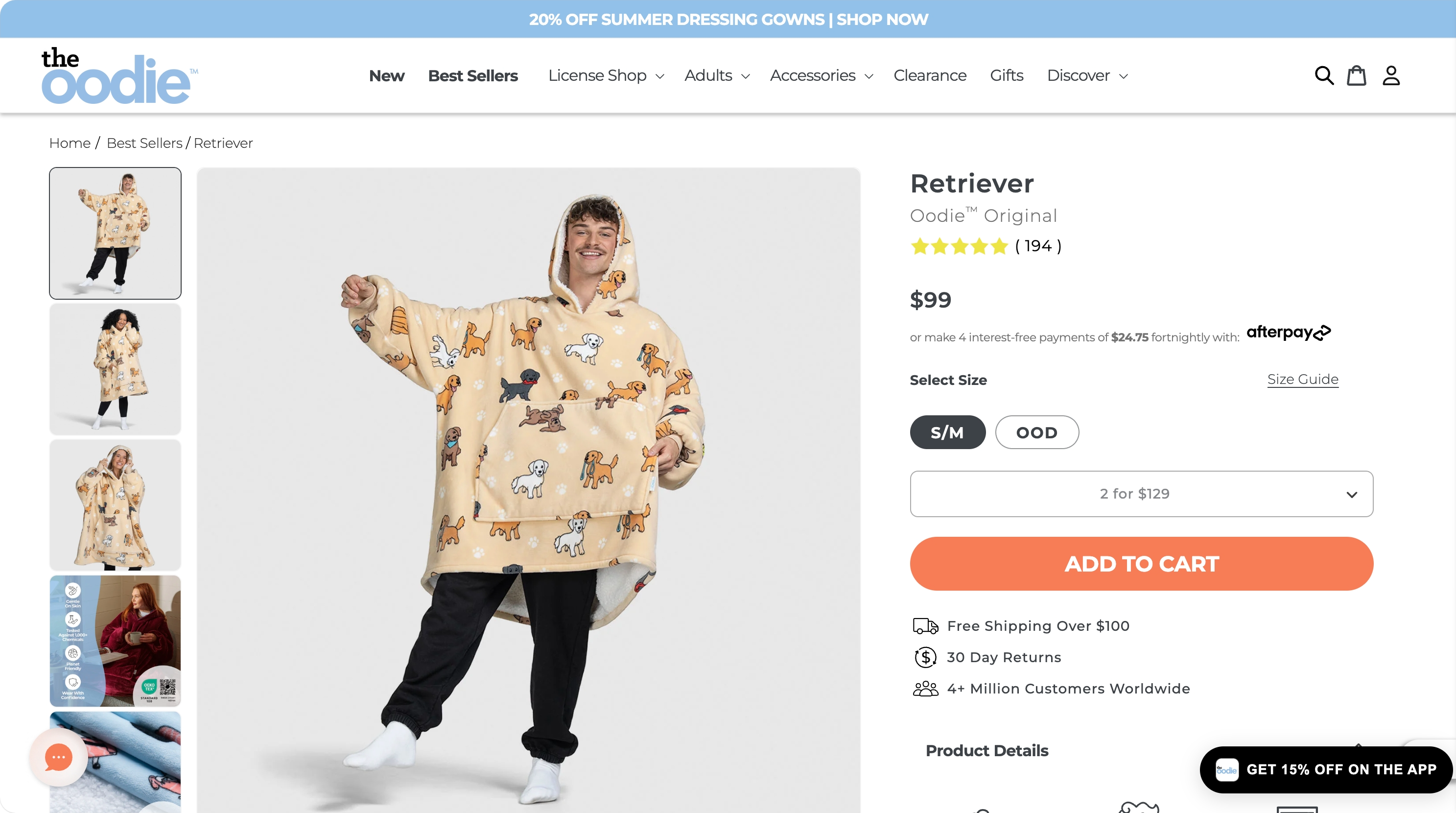5. The Oodie β Wearable blankets with custom prints and 4M+ customers - Custom blanket product page on Shopify