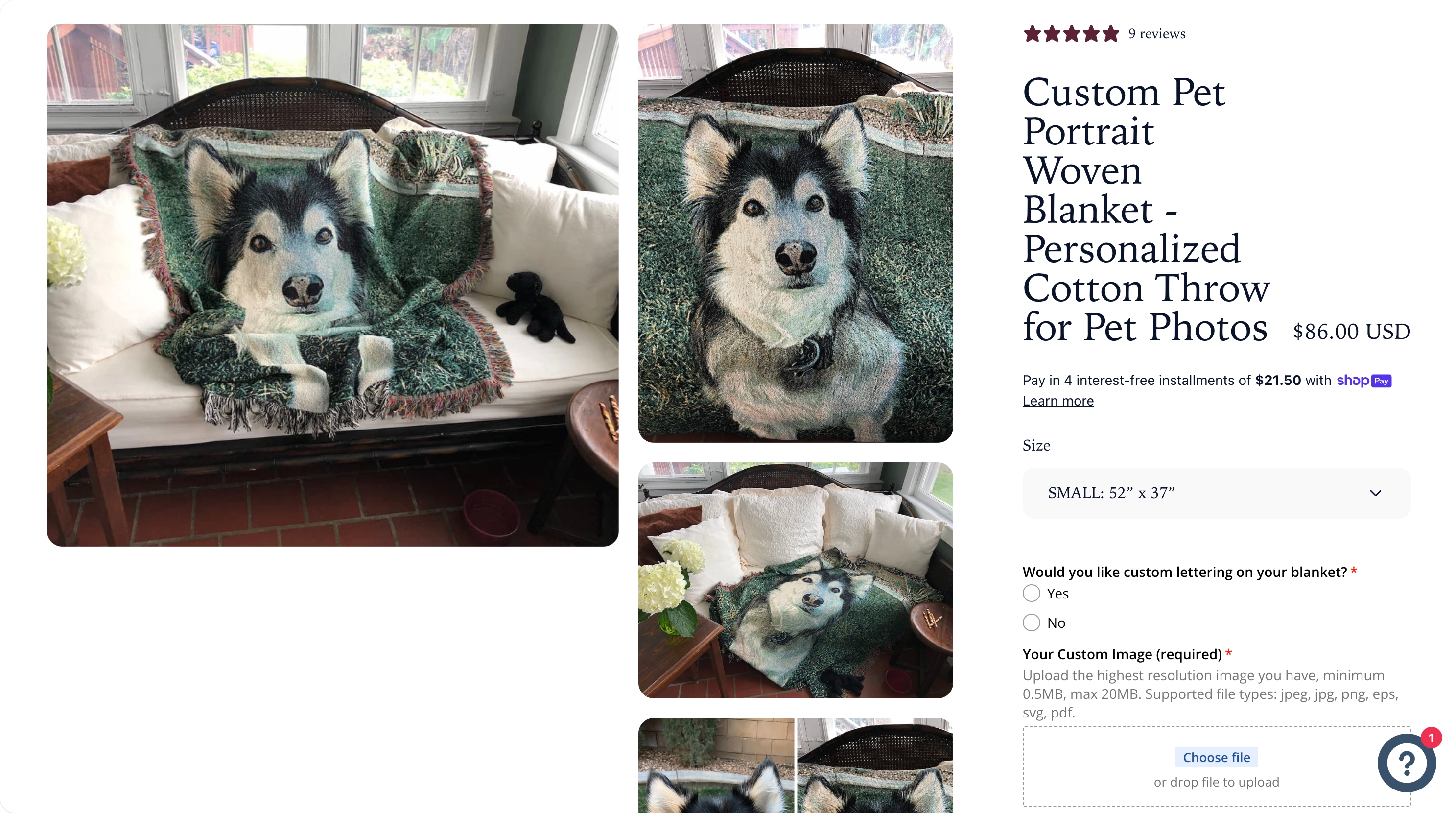 22. Custom Woven Blankets β American-made woven photo blankets - Custom blanket product page on Shopify