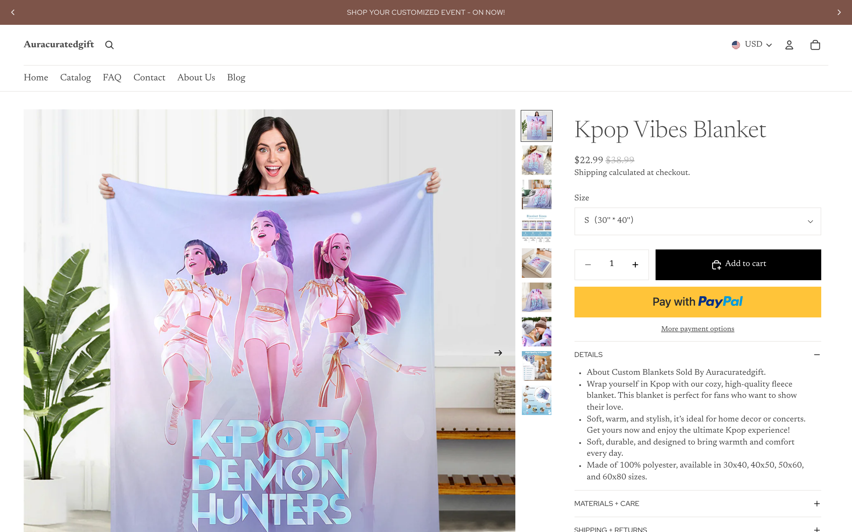 28. Aura Curated Gift β Curated custom gift boxes with blankets - Custom blanket product page on Shopify
