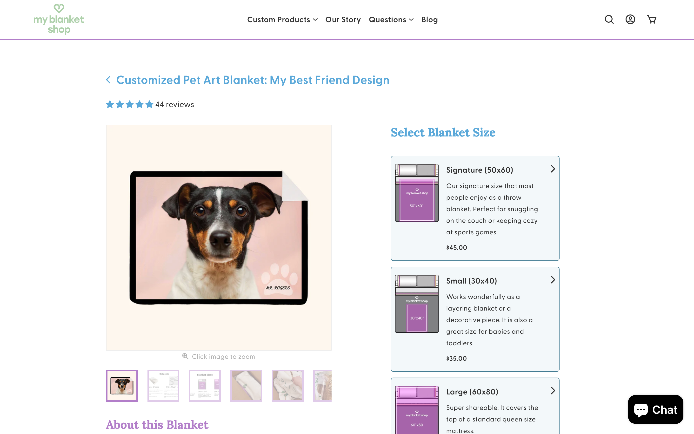 26. My Blanket Shop β Custom embroidered blankets - Custom blanket product page on Shopify