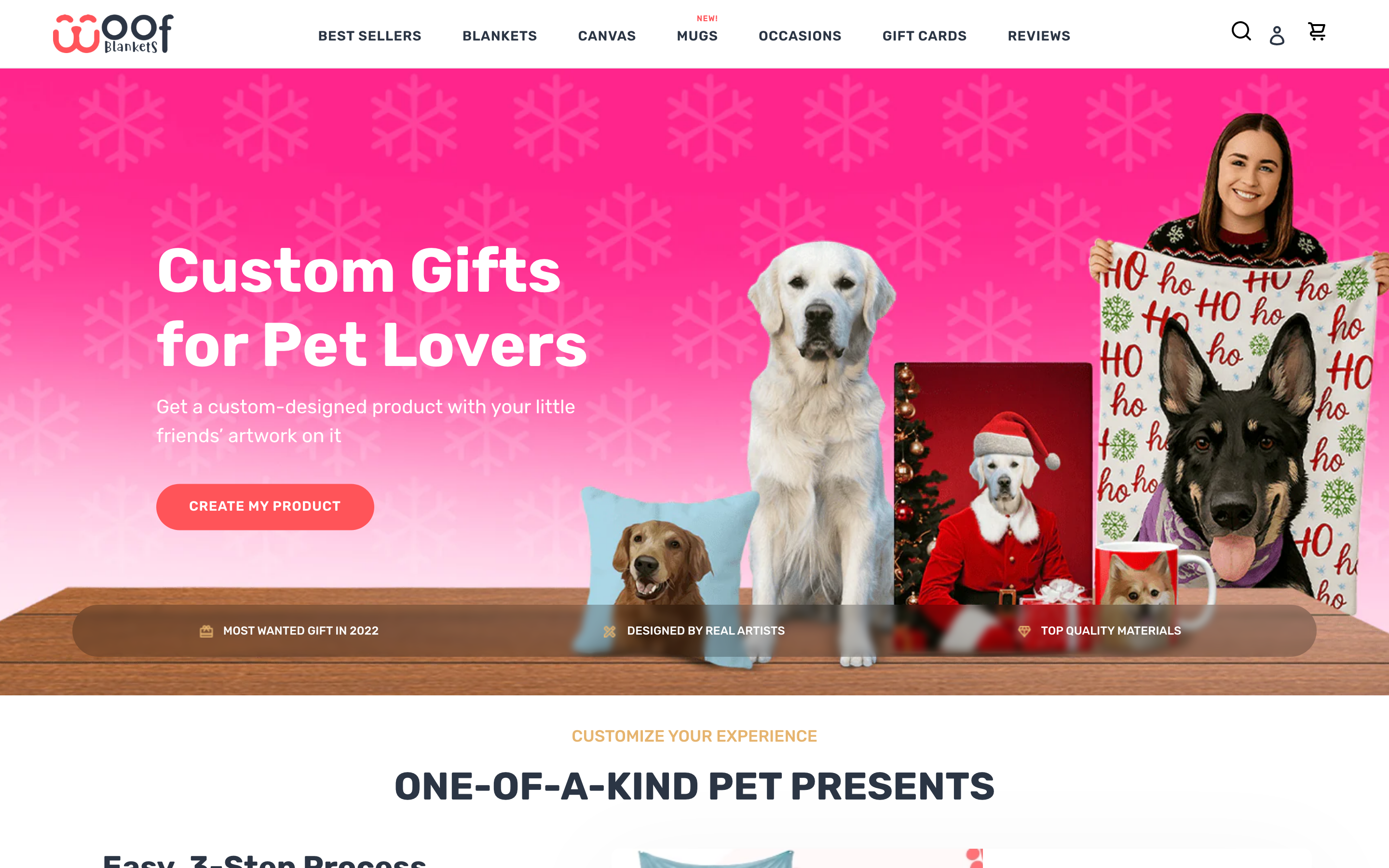 9. Woof Blankets β Custom pet photo blankets with memorial focus - Custom blanket product page on Shopify