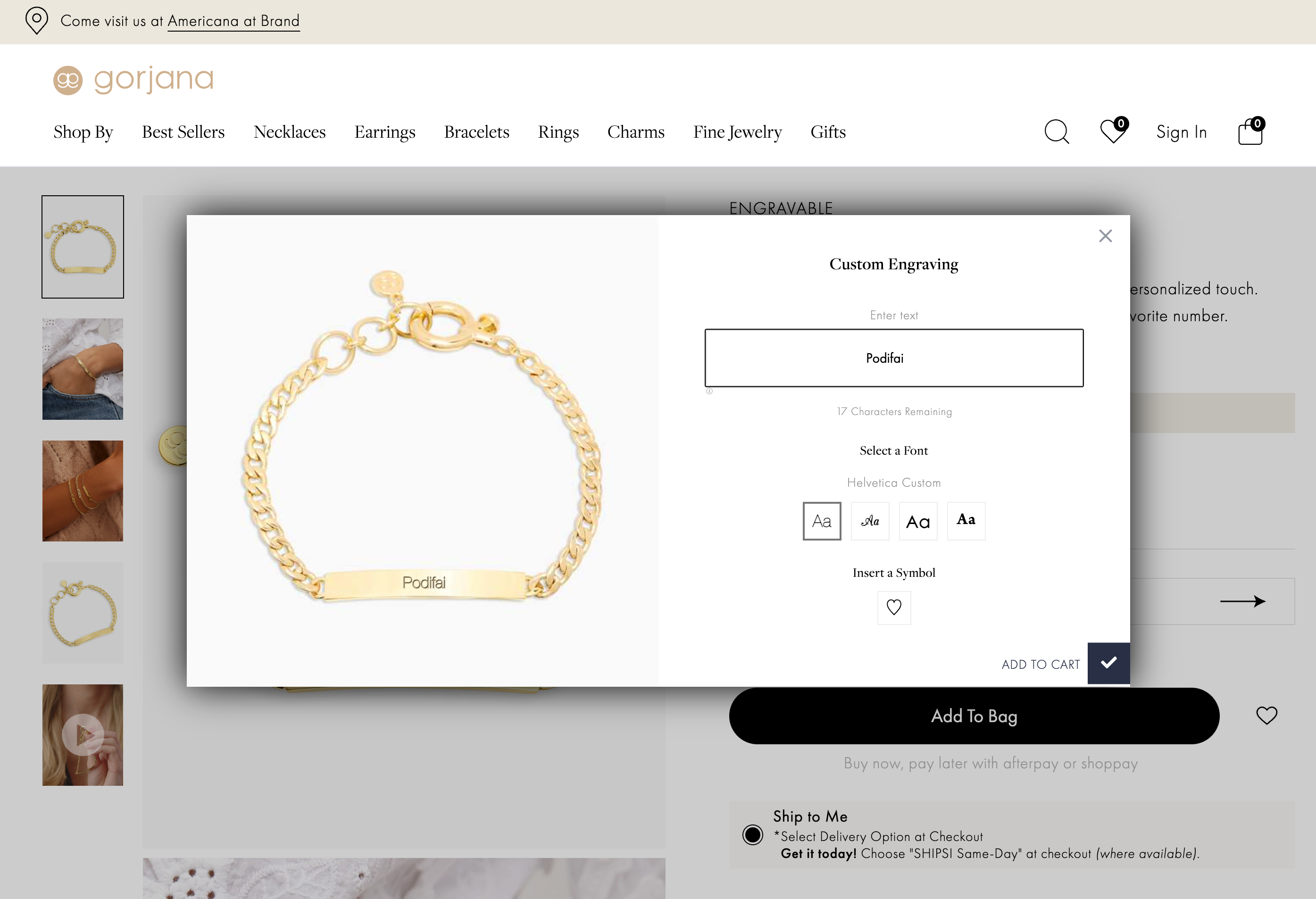 Gorjana engraving bracelet product page