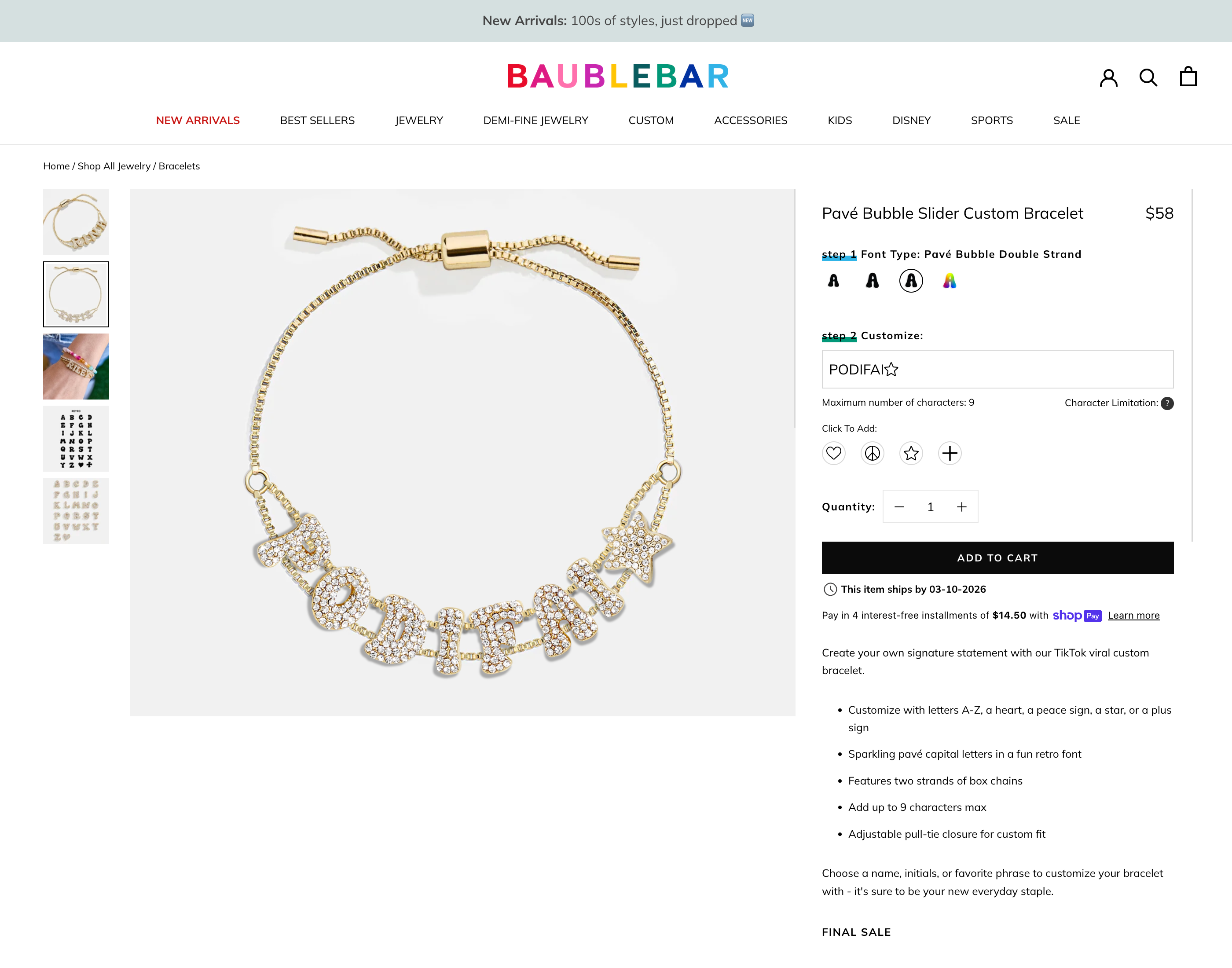 BaubleBar custom bracelet builder interface