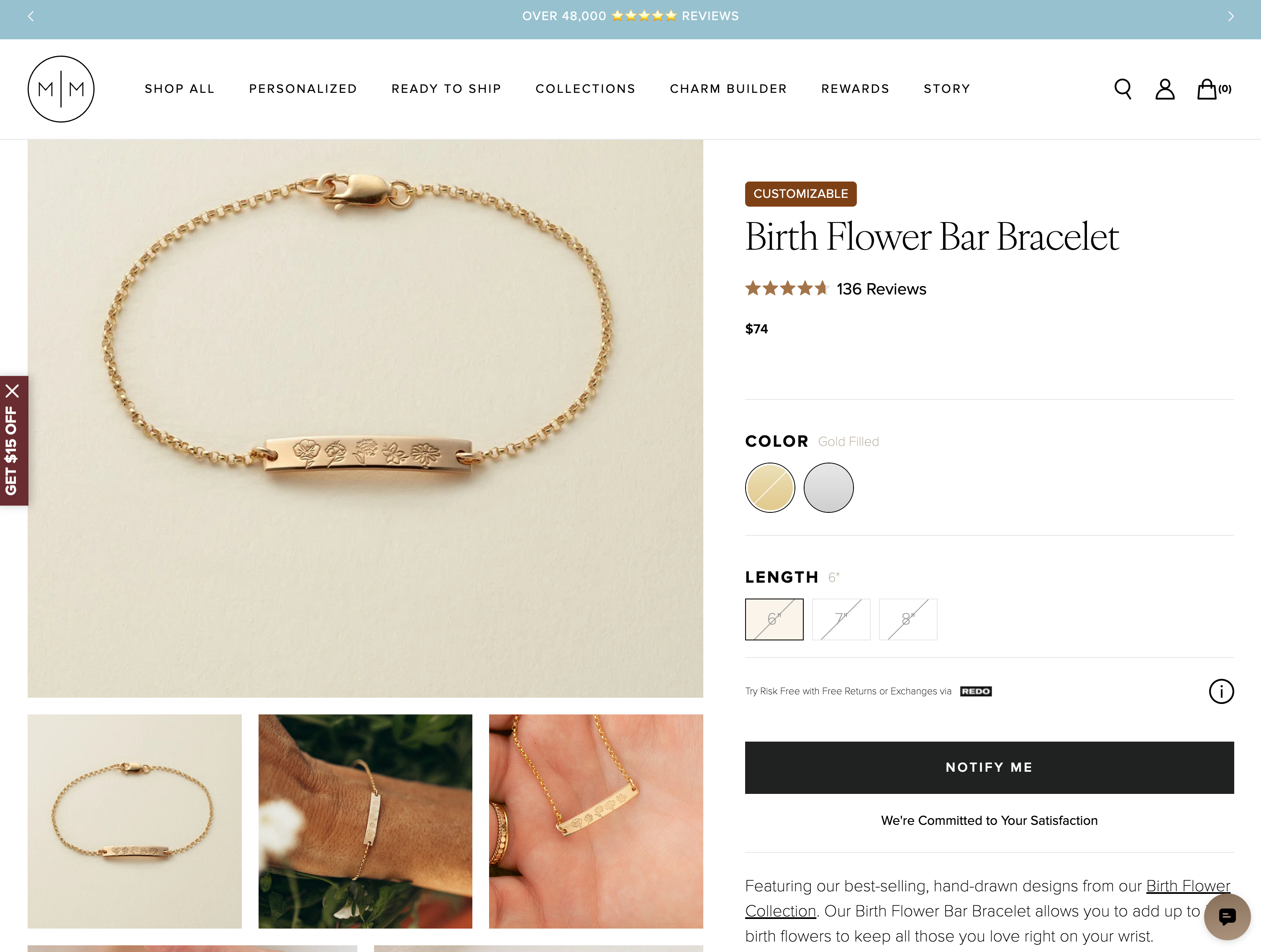 Made by Mary Birth Flower Bar Bracelet