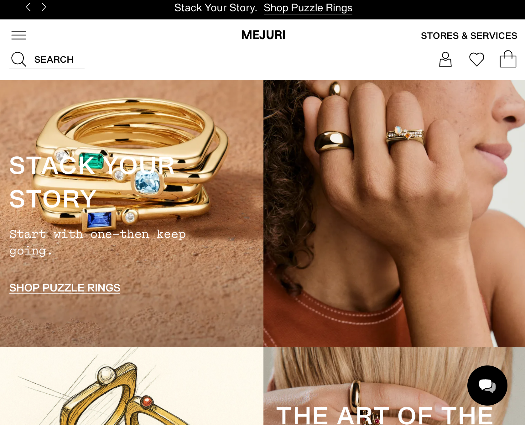 Mejuri homepage featuring bracelet collections