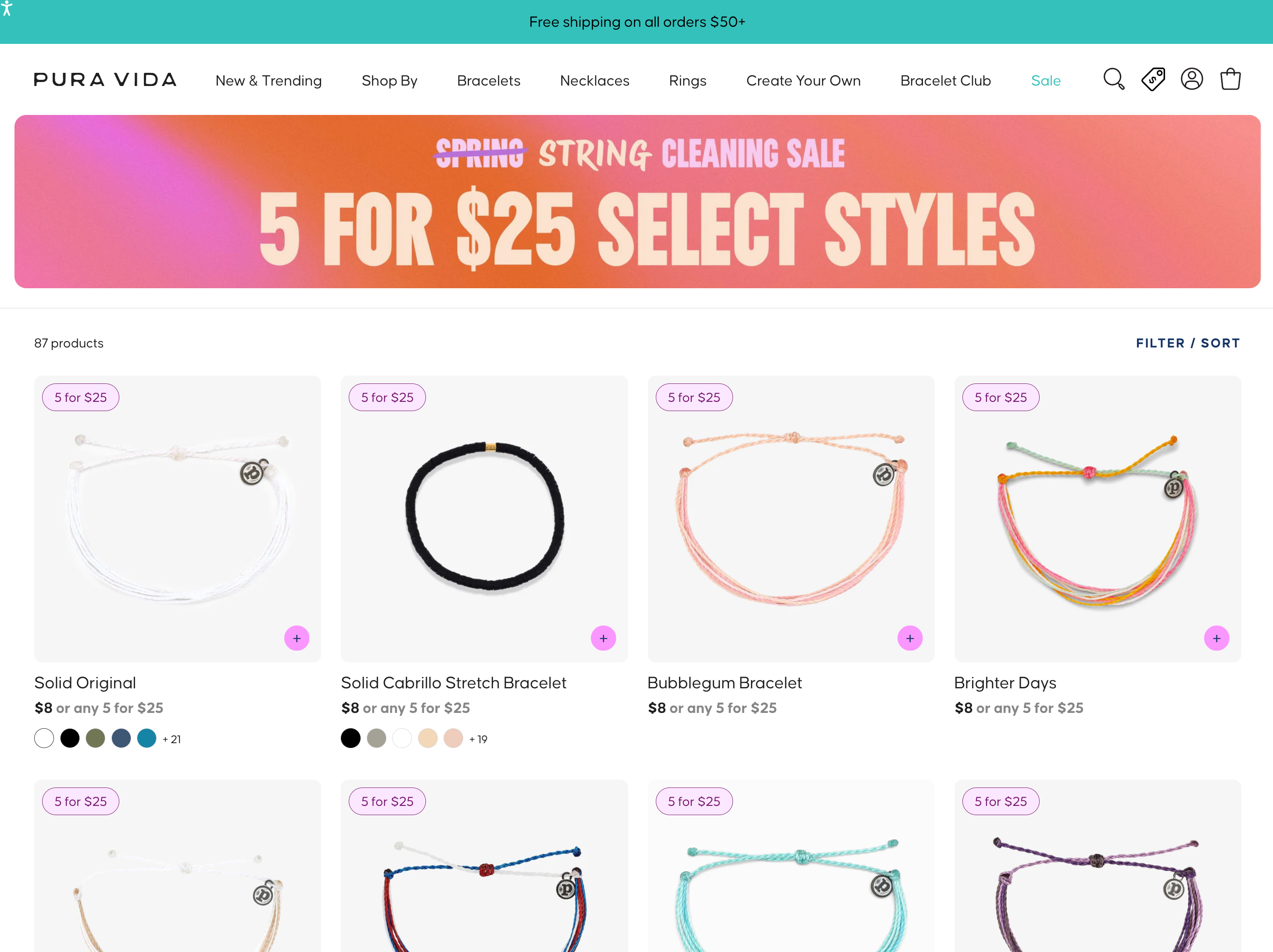 Pura Vida Collection Page Featuring Custom Bracelets