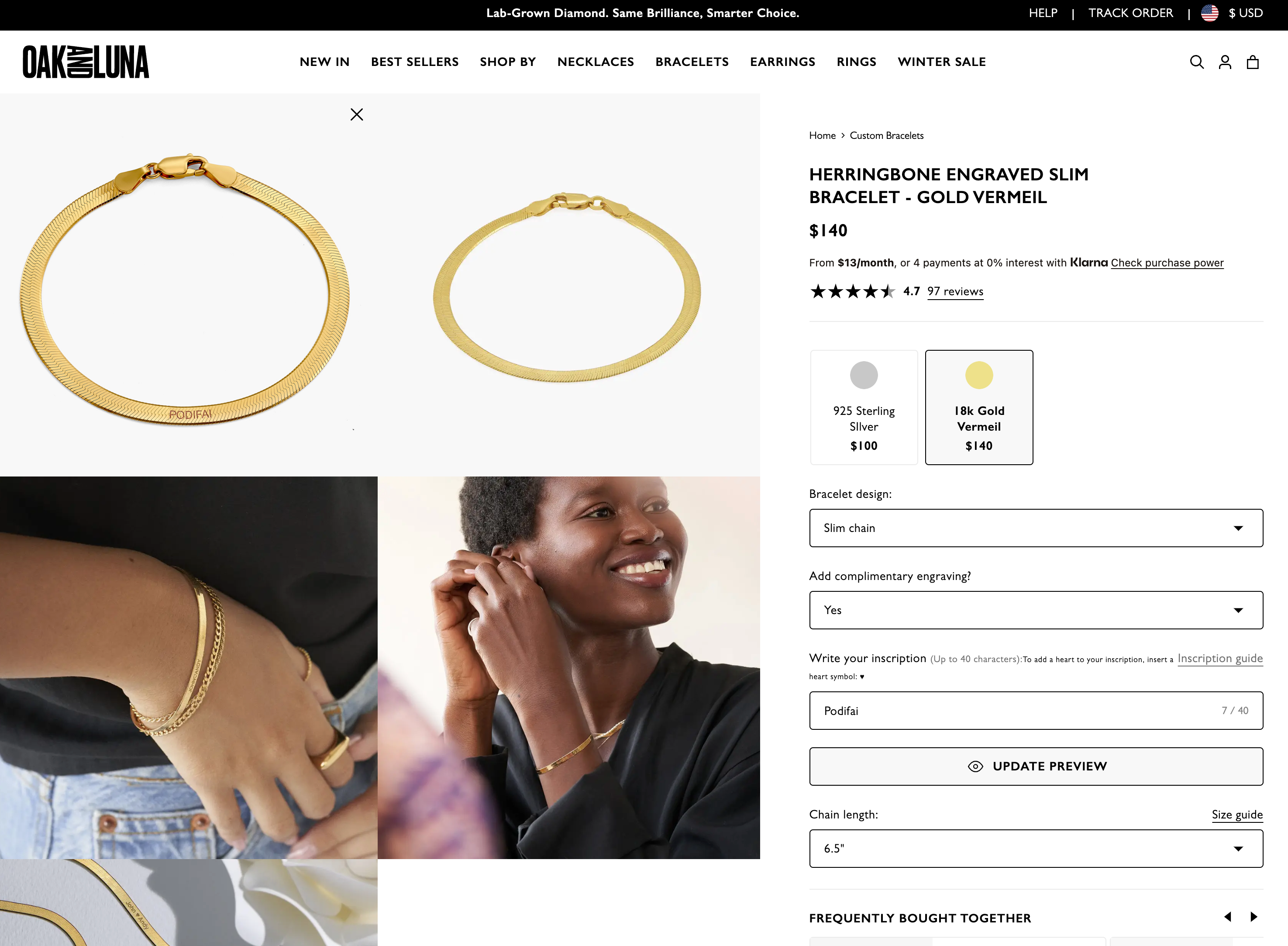 Oak & Luna name bracelet configurator with live previw