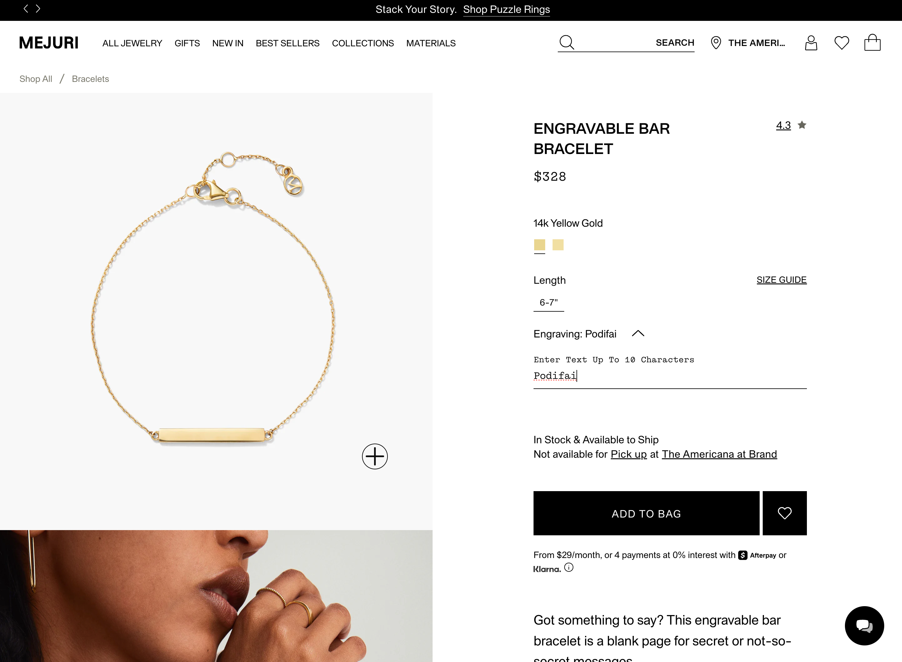 Mejuri product page showing custom bracelet