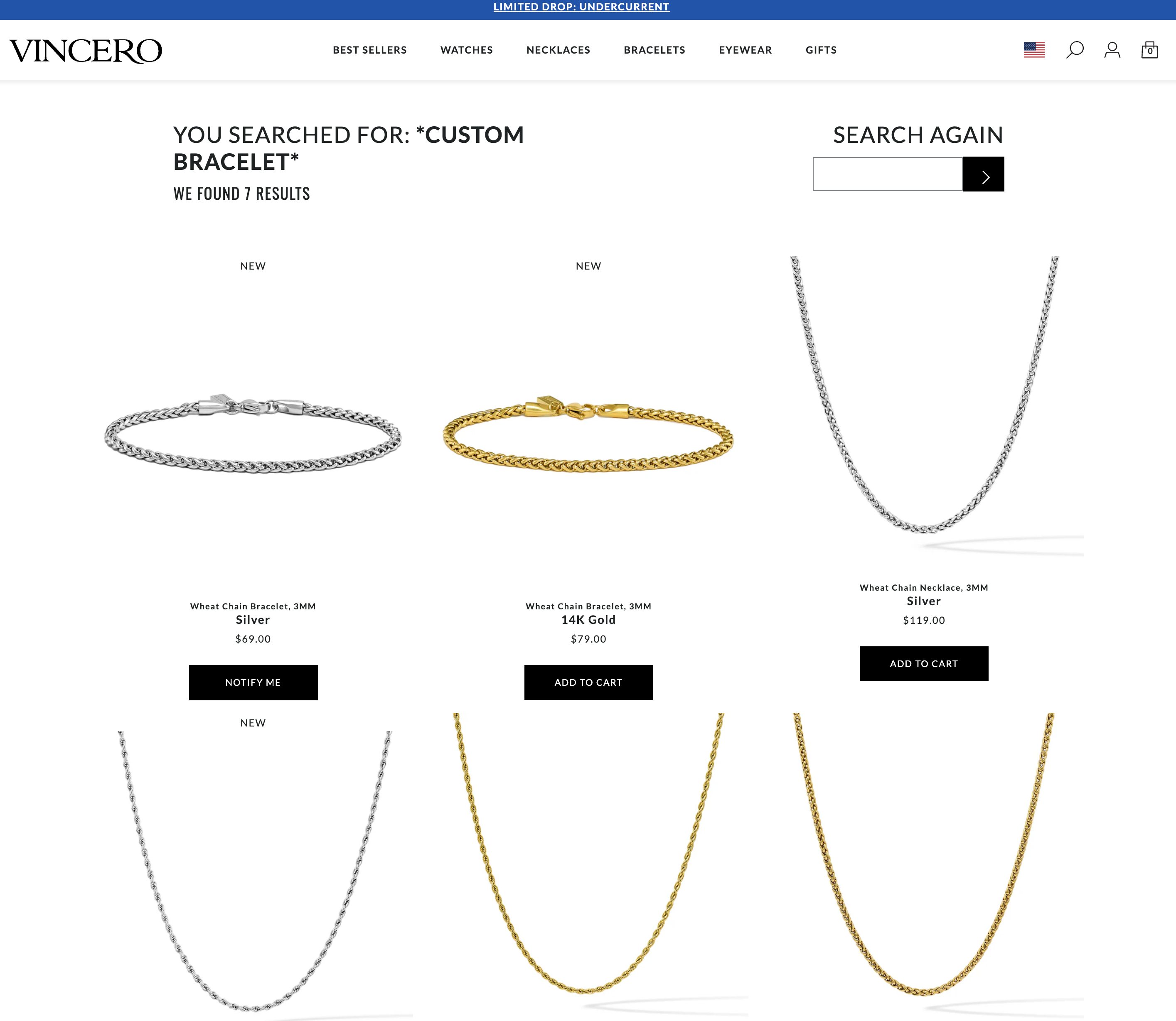 Vincero men's bracelet collection page