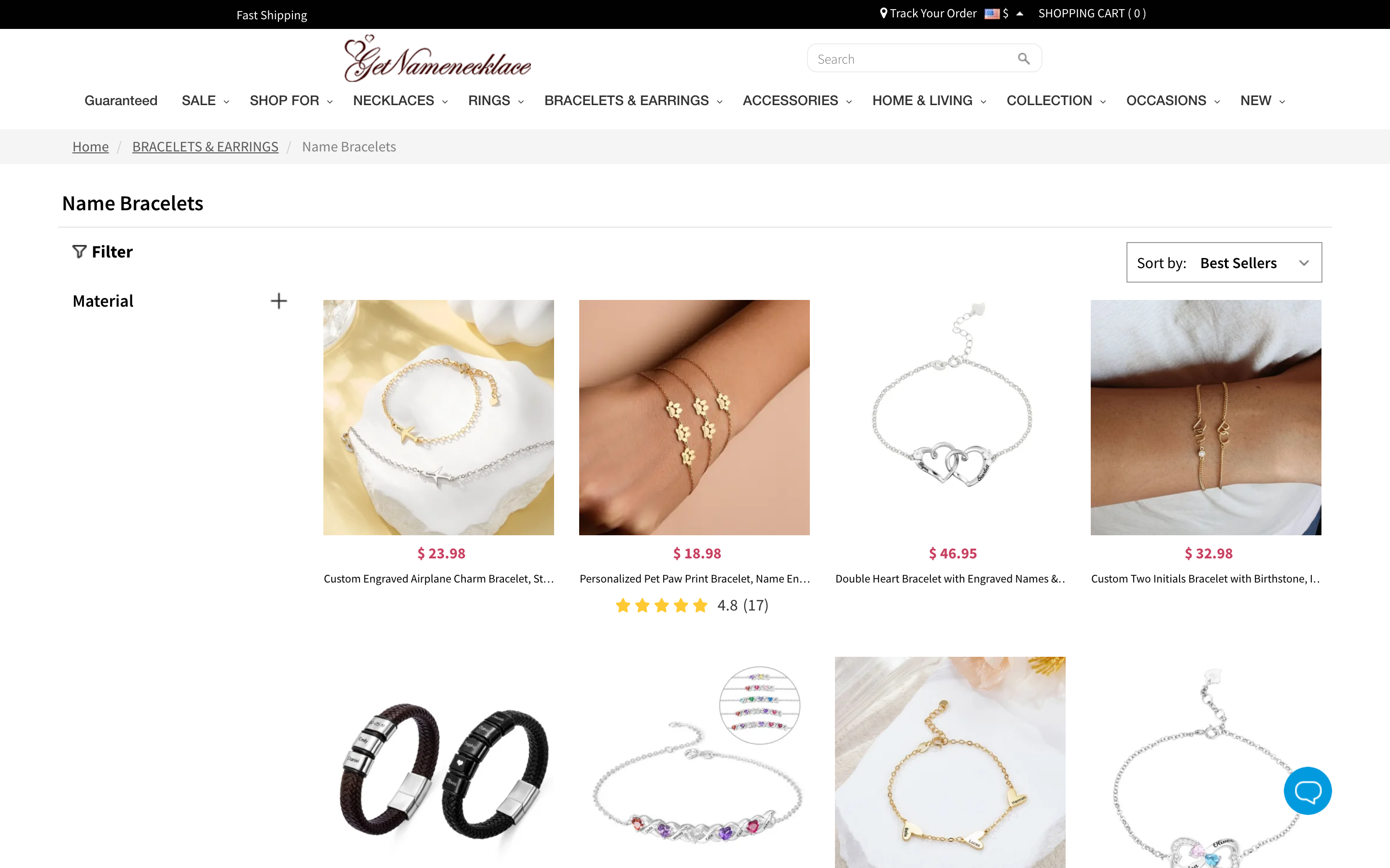 GetNameNecklace custom bracelet collection page