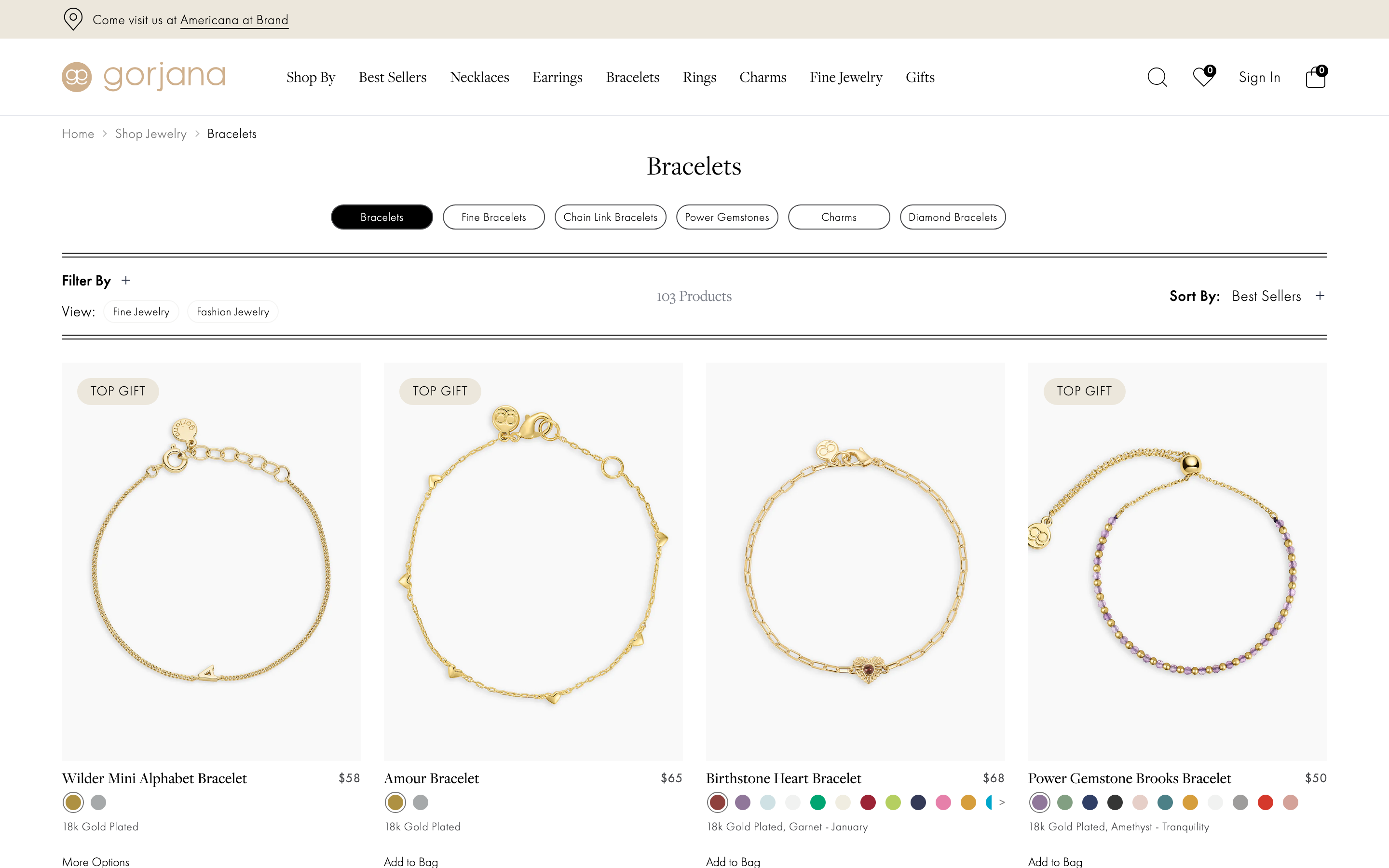 Gorjana personalized bracelet collection page
