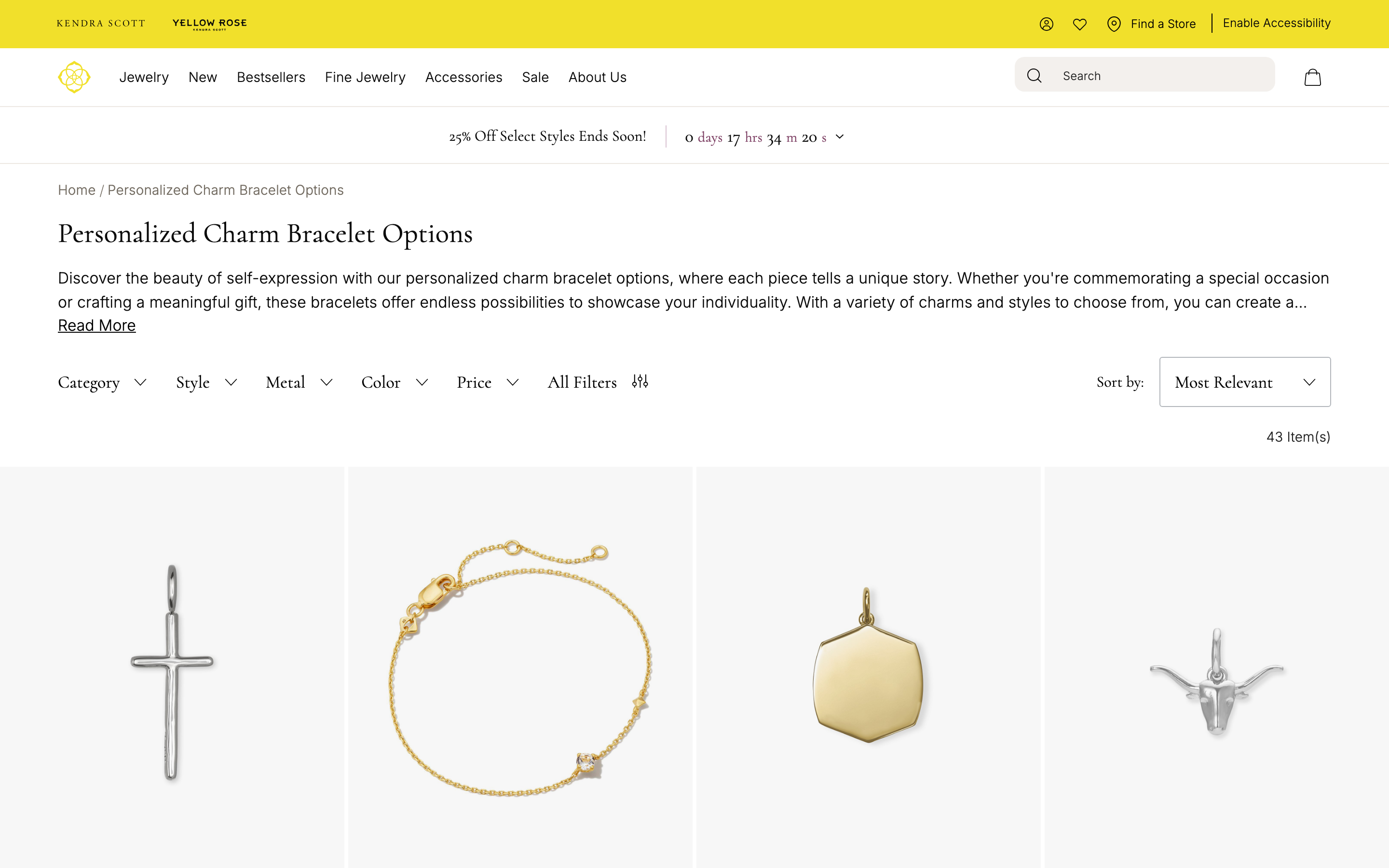 Kendra Scott homepage showing custom jewelry collections