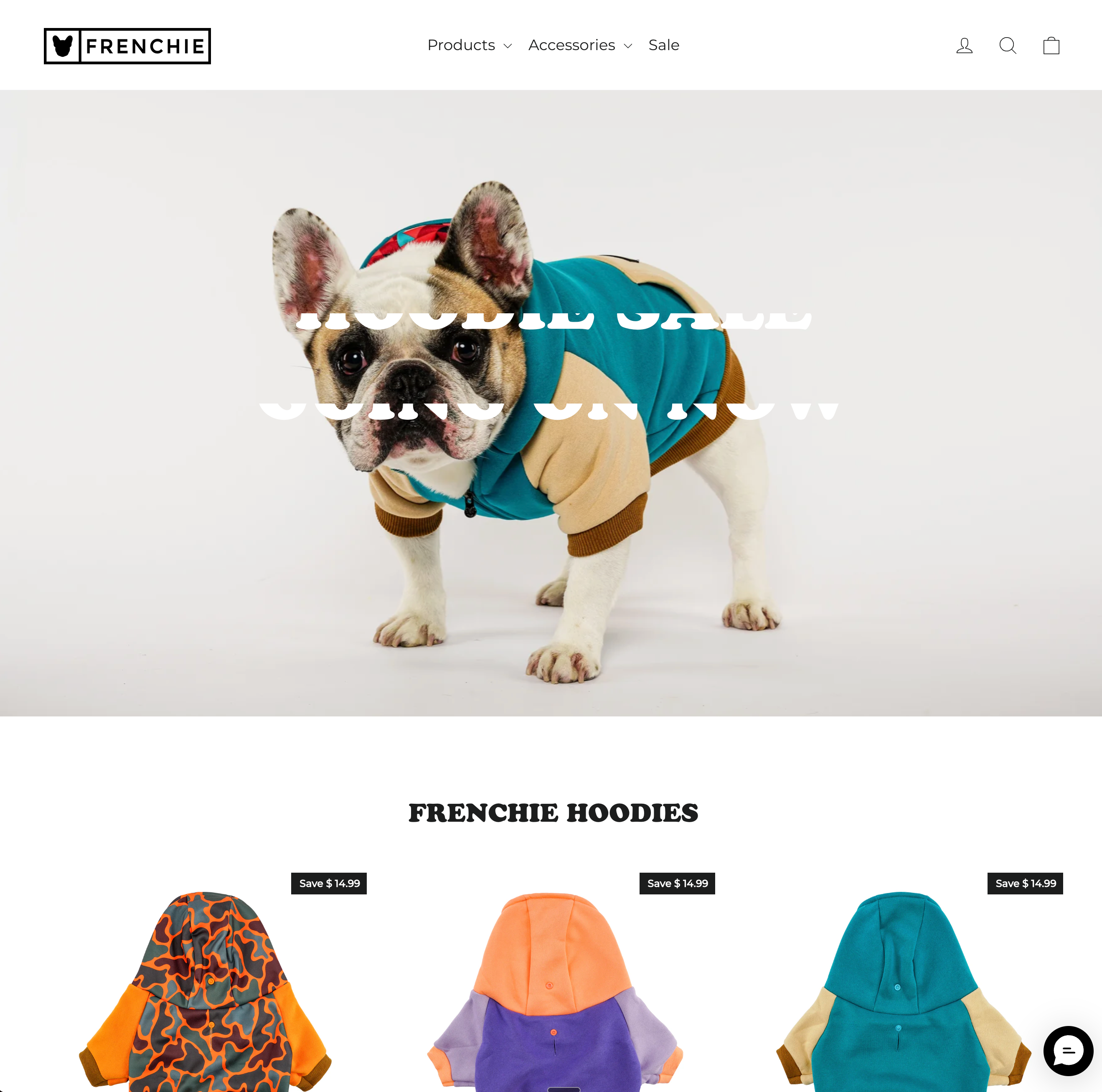 Frenchie Bulldog homepage showing custom french bulldog harnesses, leashes & accessories