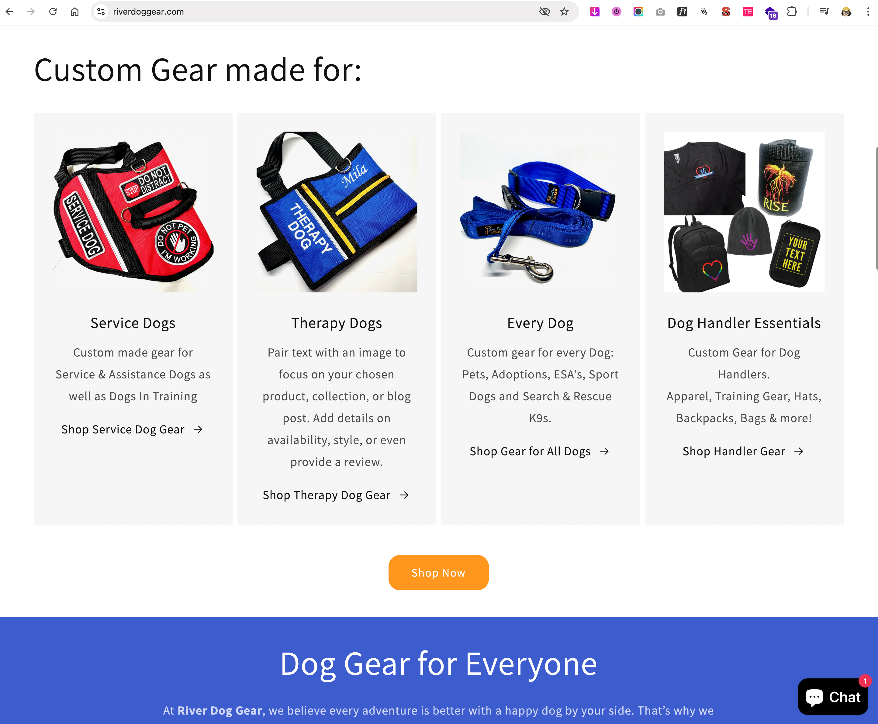 River Dog Gear product page showing custom personalized text dog leash wraps