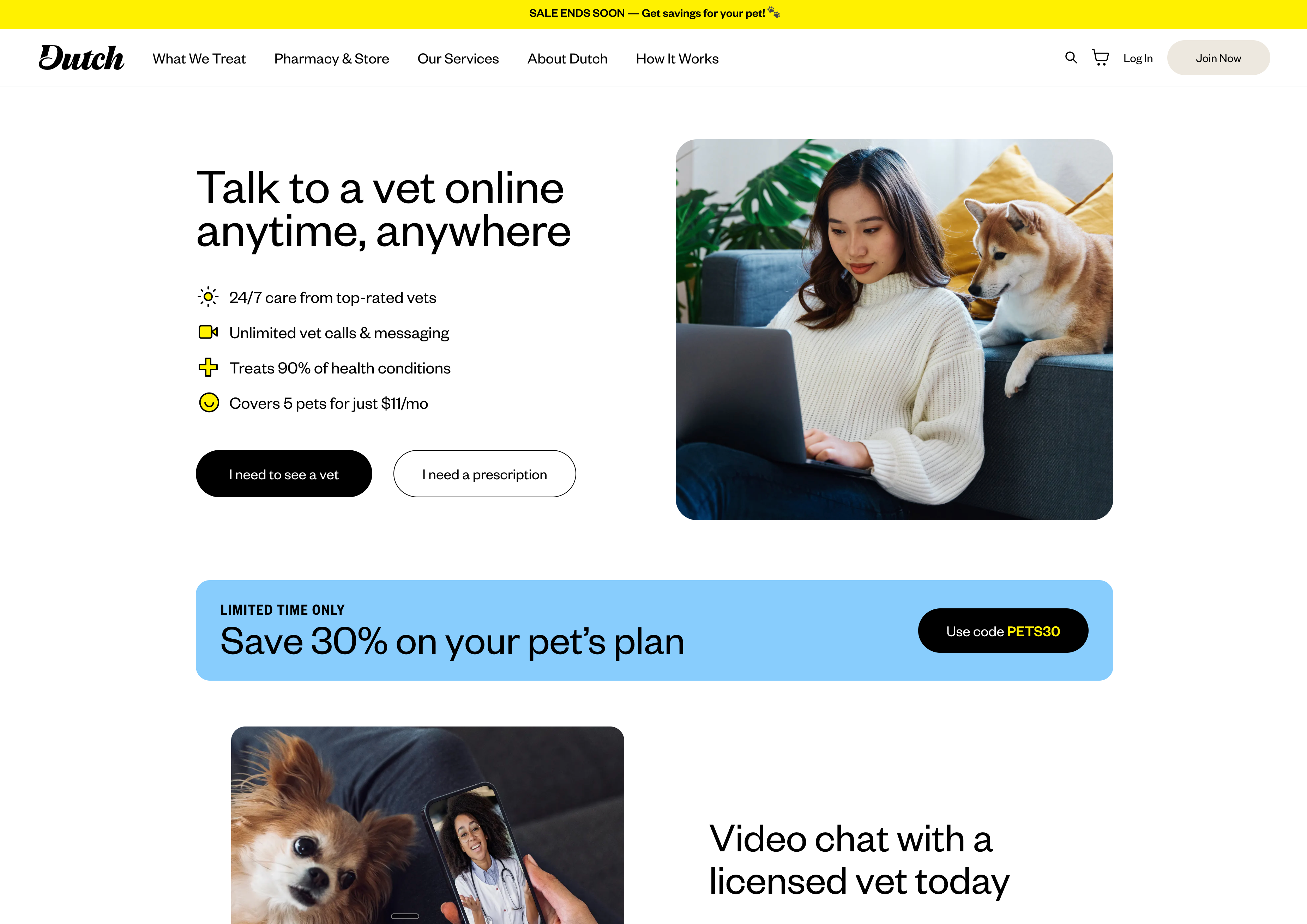 Dutch homepage showing personalized virtual vet care plans