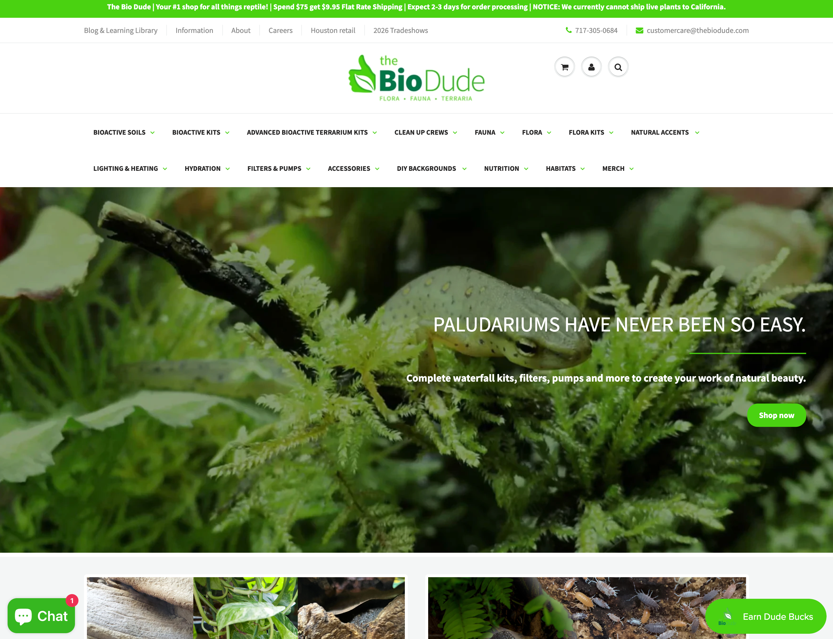 Bio Dude homepage showing custom bioactive terrarium substrates