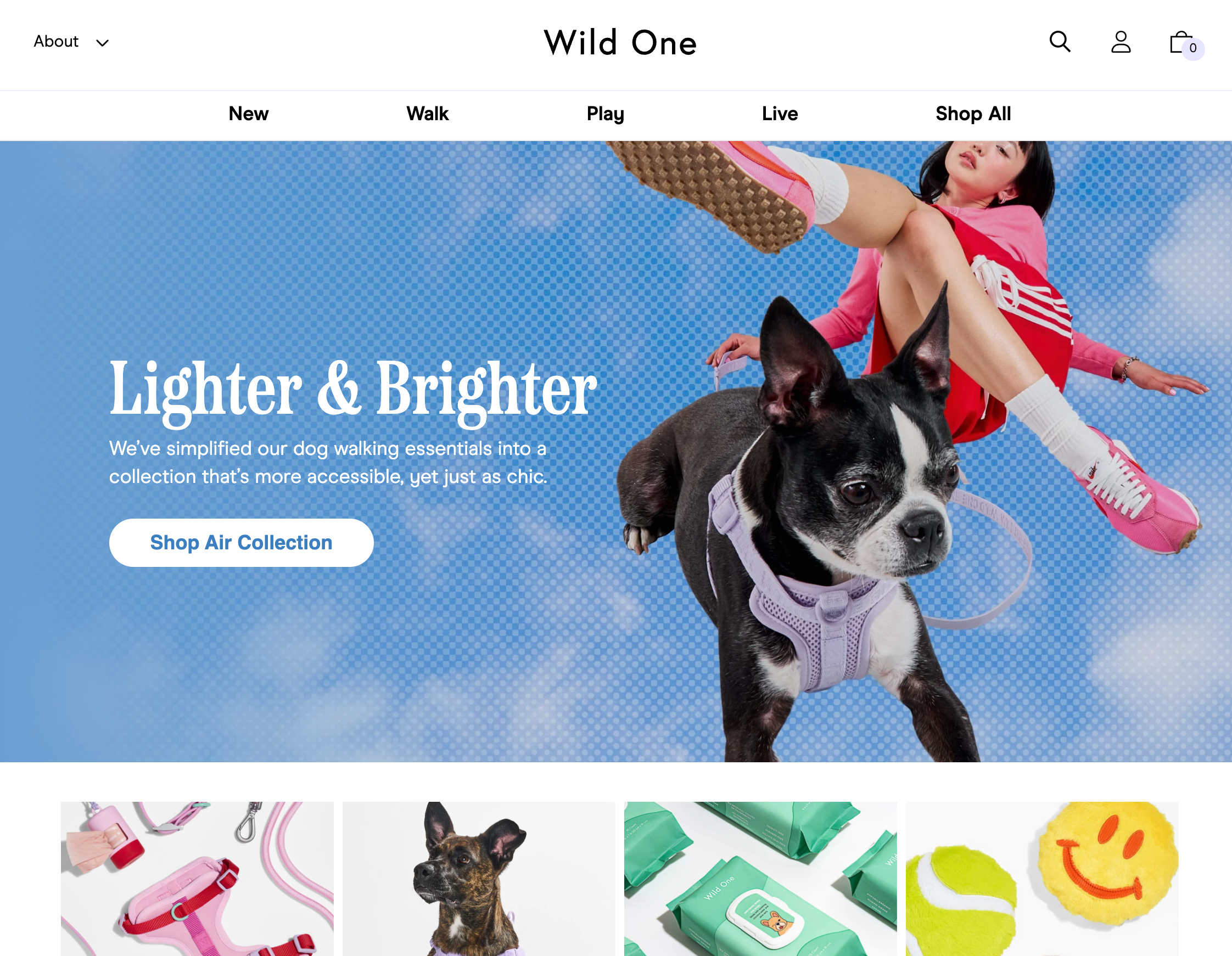 Wild One store page featuring customizable pet accessories in coordinated colorways