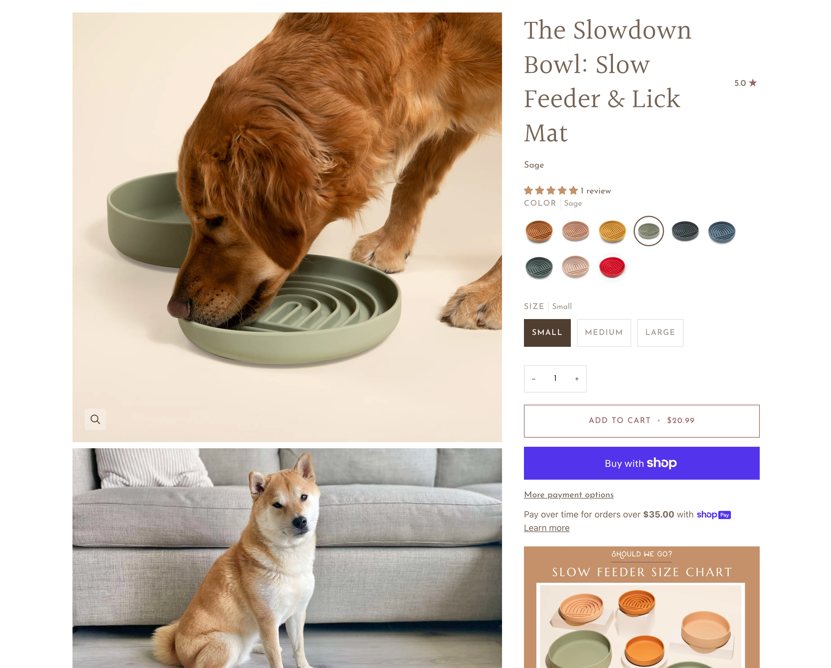 Should We Go product page showing custom dog bowls with personalized colors & fonts