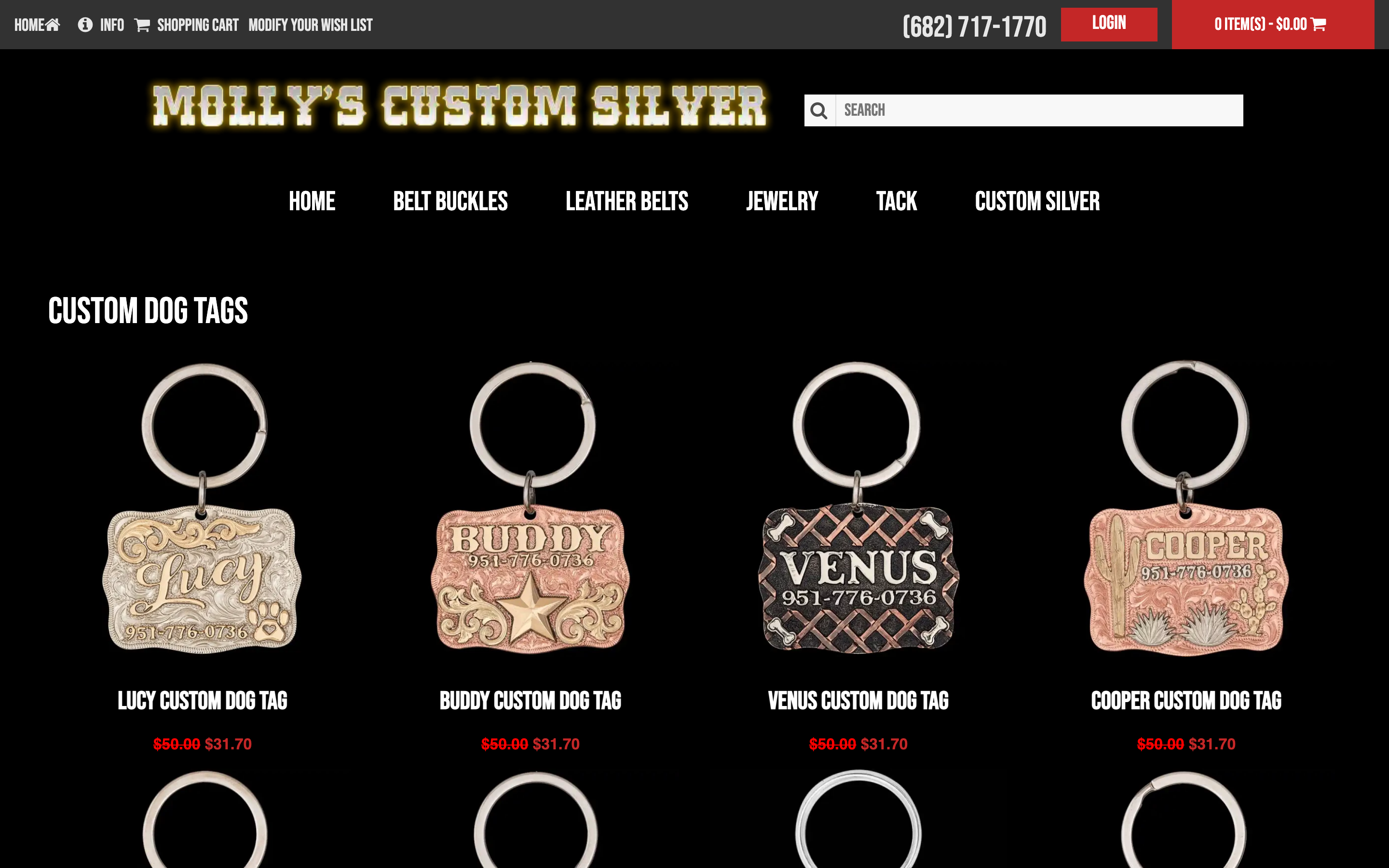 Molly's Custom Silver homepage showing hand-stamped custom silver pet id tags