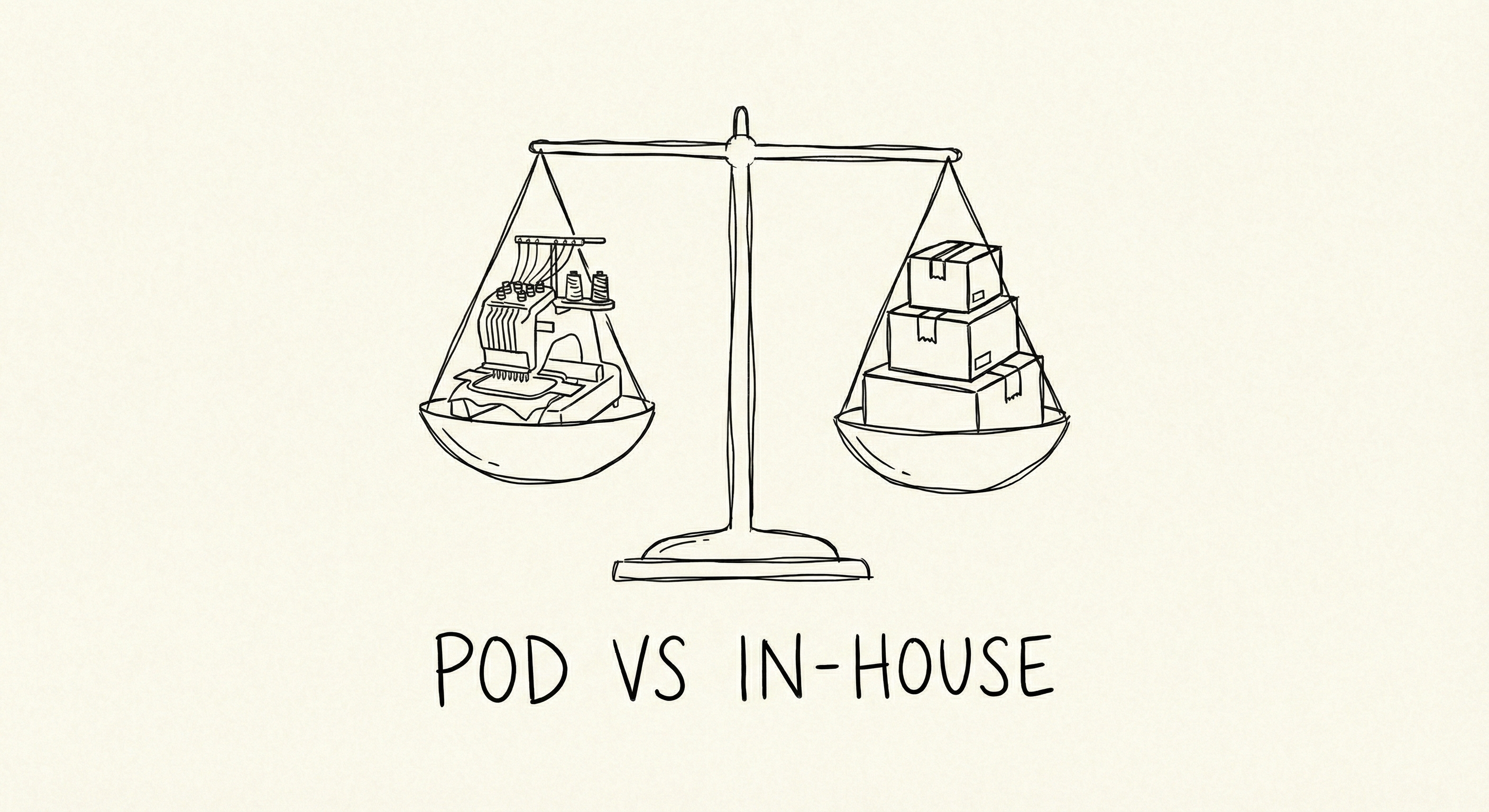Comparison diagram showing print-on-demand vs in-house embroidery fulfillment models for Shopify stores