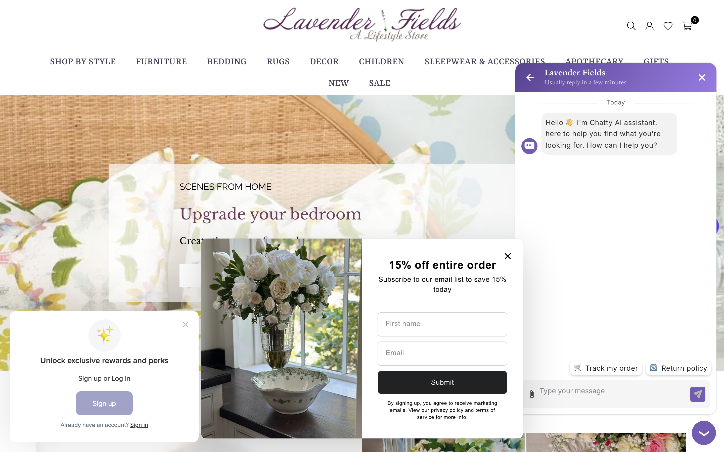 Furniture lavenderfieldsonline.com homepage screenshot