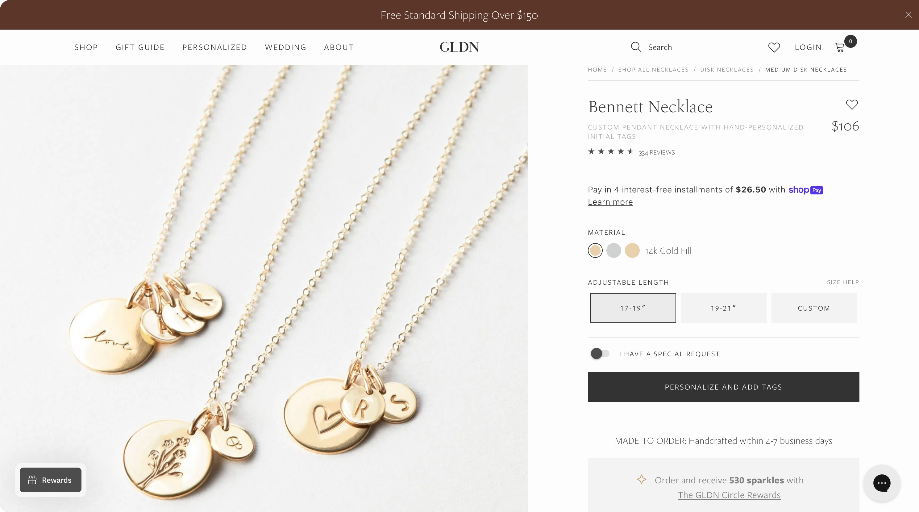 9. GLDN β Making jewelry personal by default - Custom necklace product page on Shopify