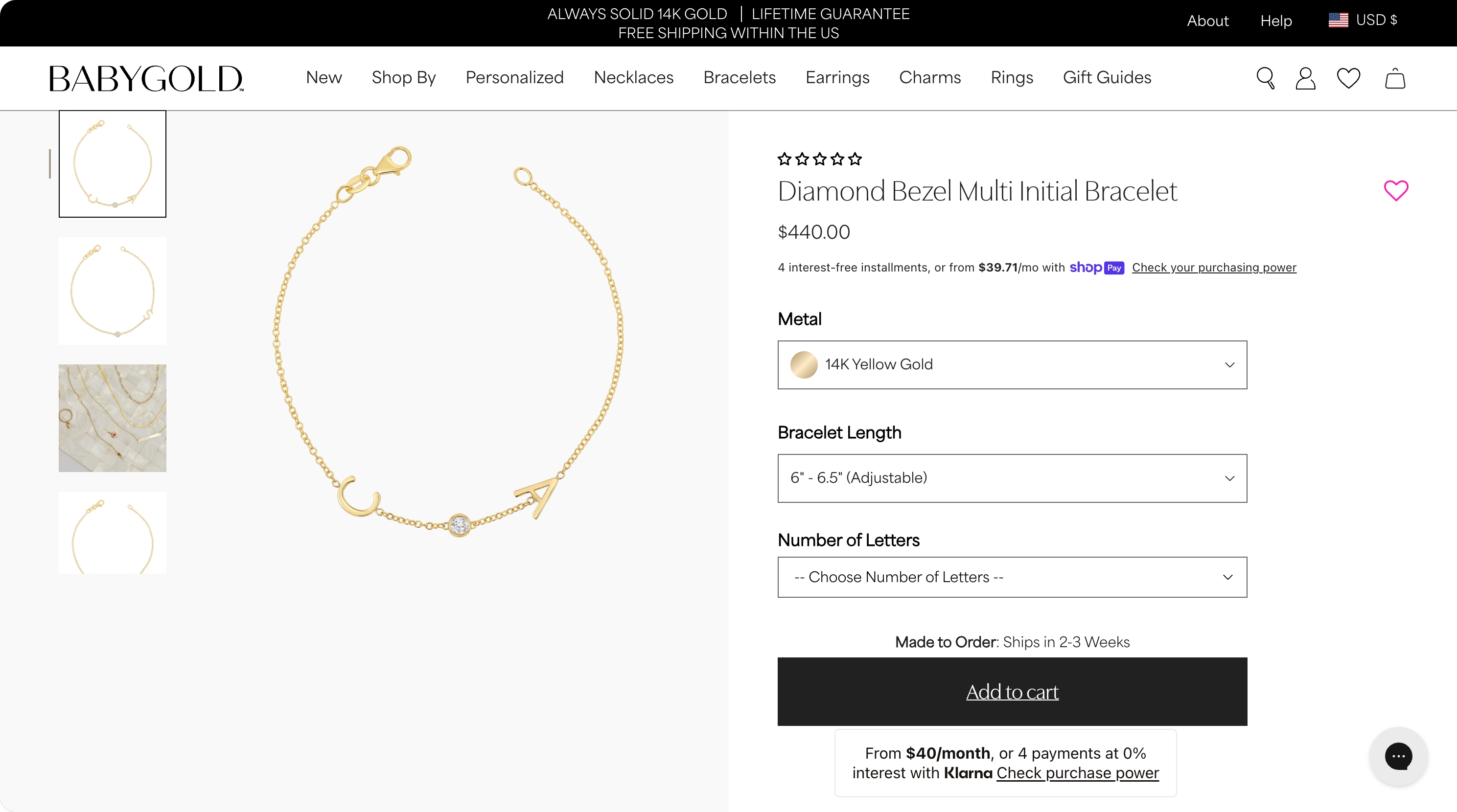 10. Baby Gold β Custom necklaces for the smallest customers - Custom necklace product page on Shopify