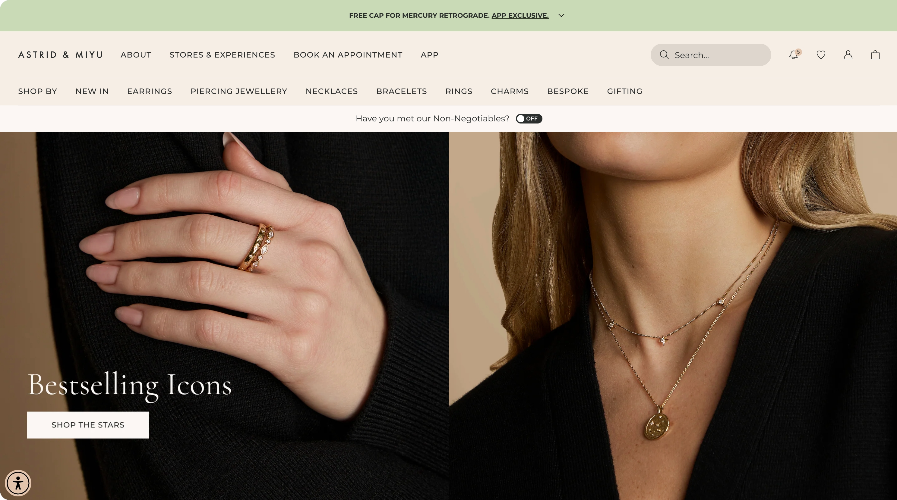 Astrid & Miyu homepage featuring personalized jewelry collection
