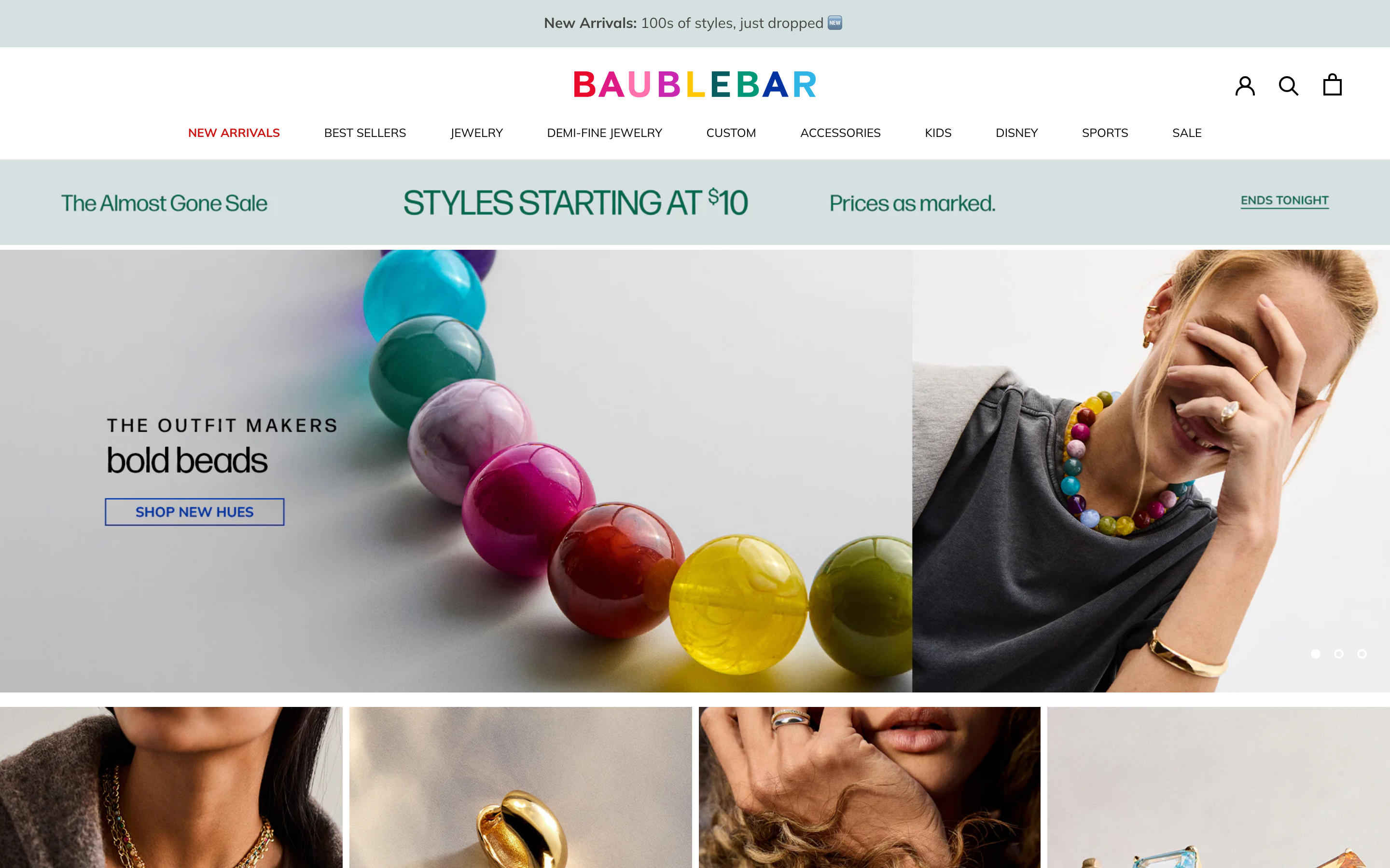BaubleBar homepage featuring custom jewelry collections