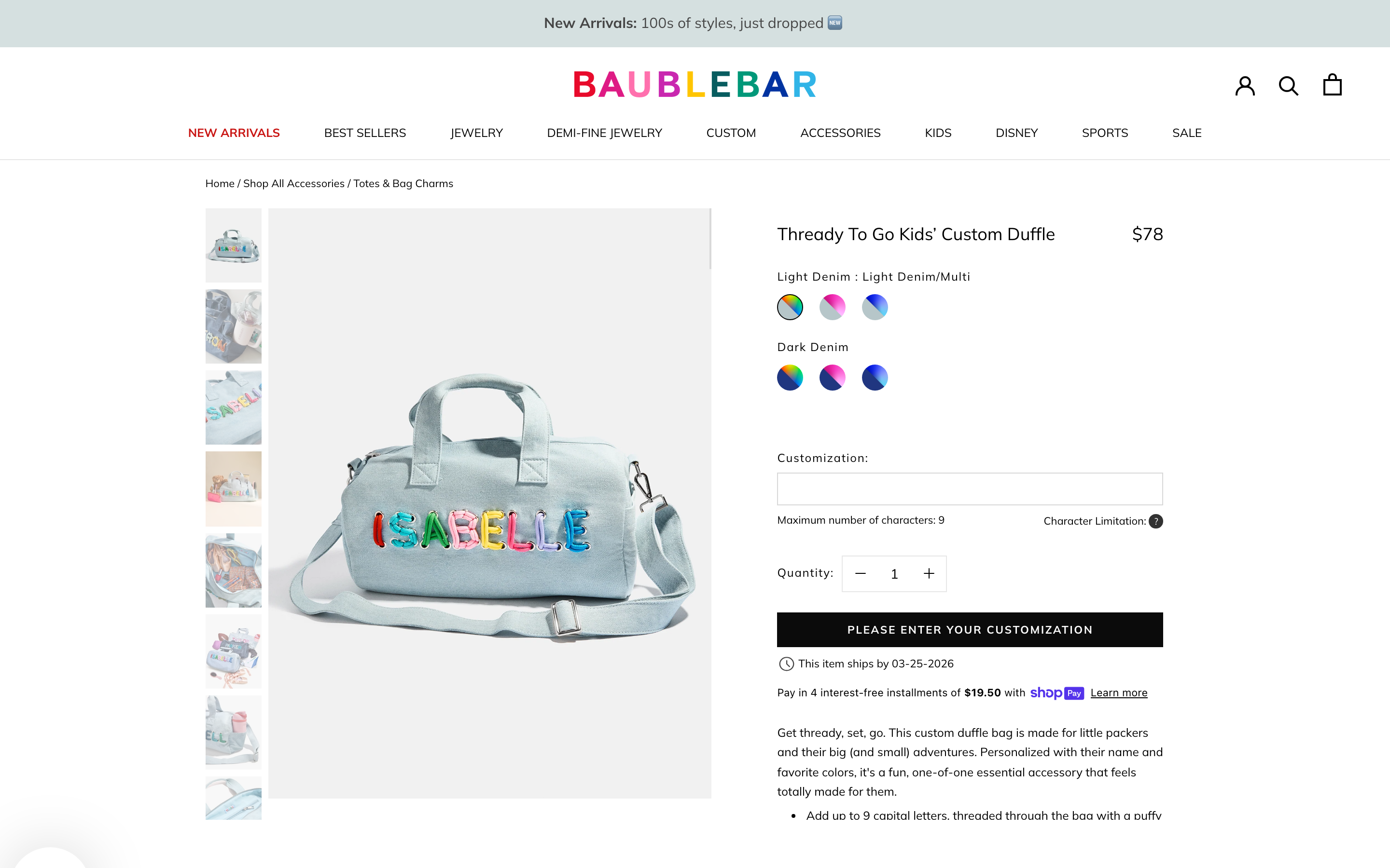 BaubleBar custom necklace product page