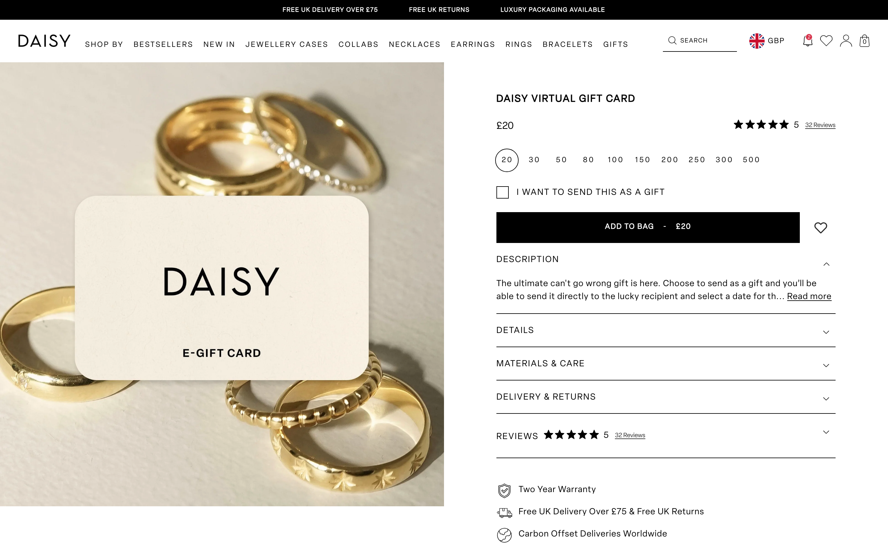 Daisy Jewellery product page