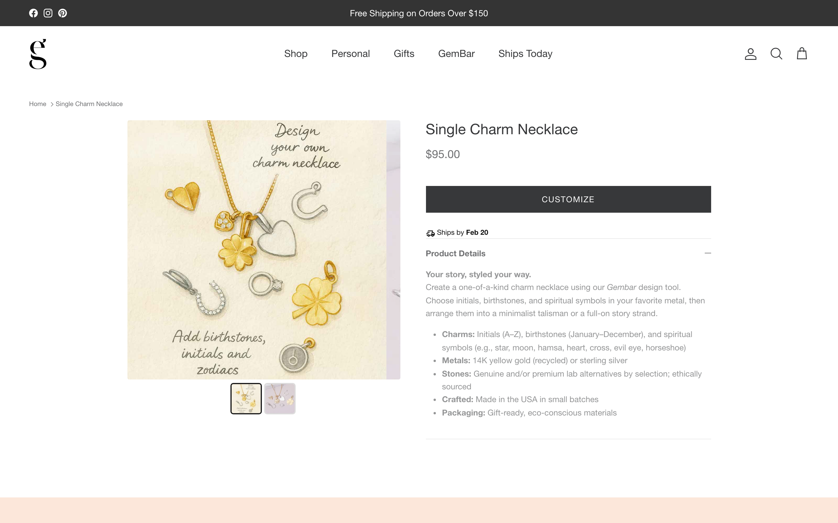 EG Jewelry product page