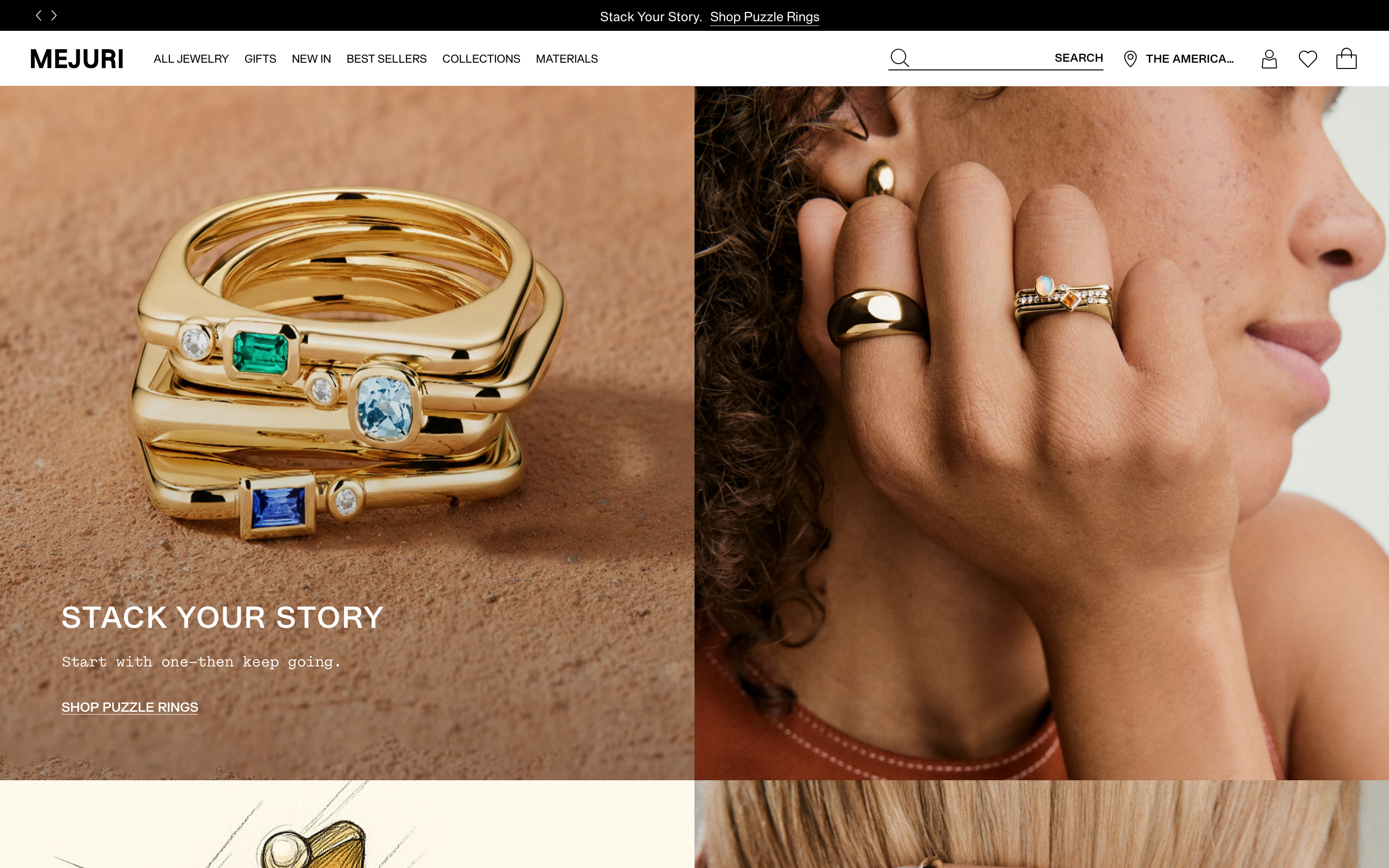 Mejuri homepage showing minimalist jewelry collections