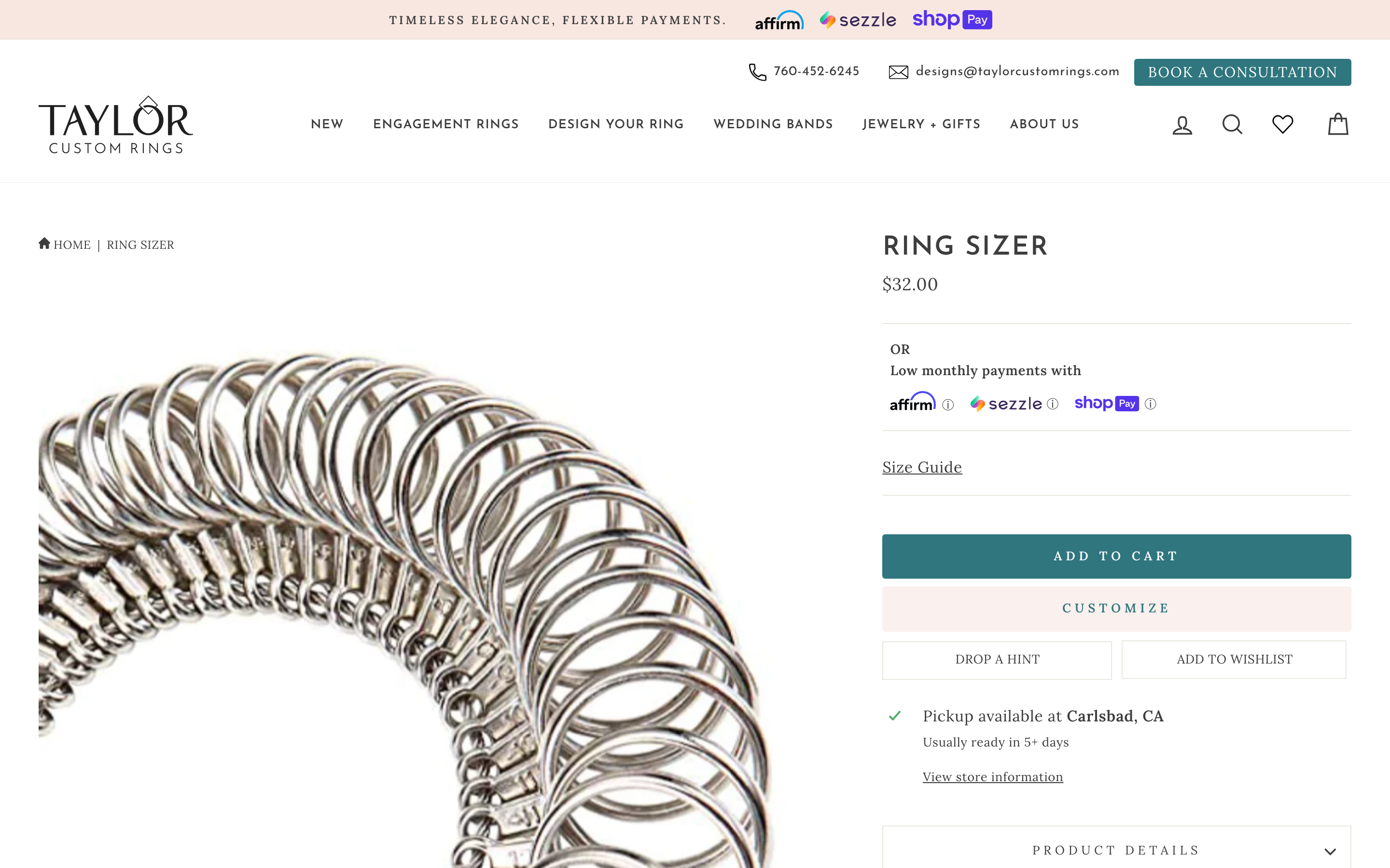 Taylor Custom Rings product page