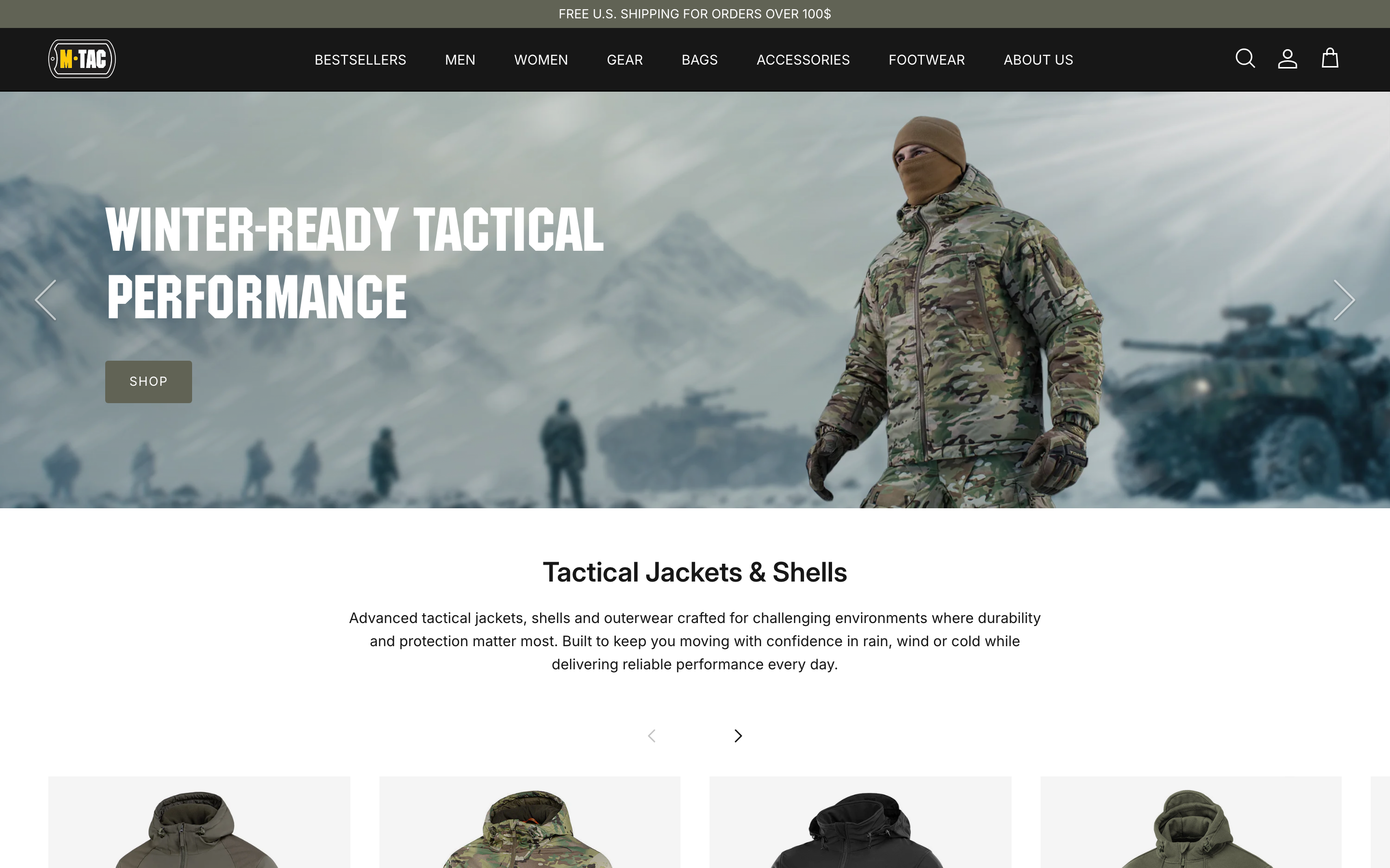 M Tac homepage screenshot showing custom patch offerings