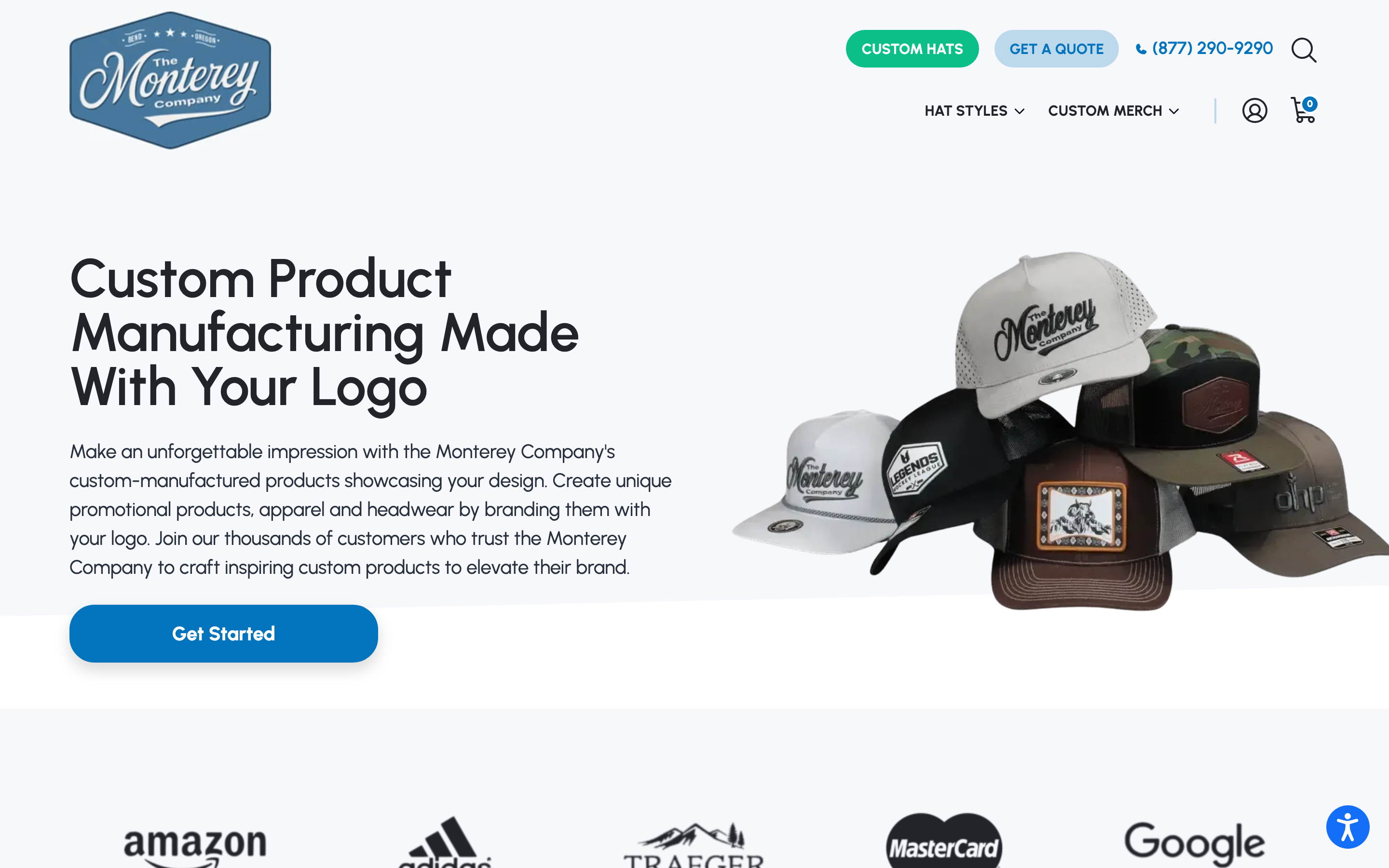 Monterey Company homepage screenshot showing custom patch offerings
