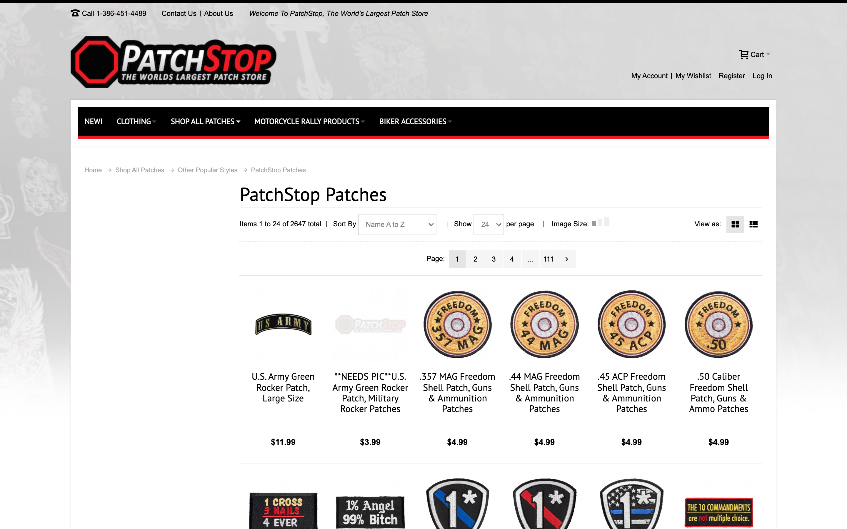 Patch Stop product page screenshot showing custom patch offerings