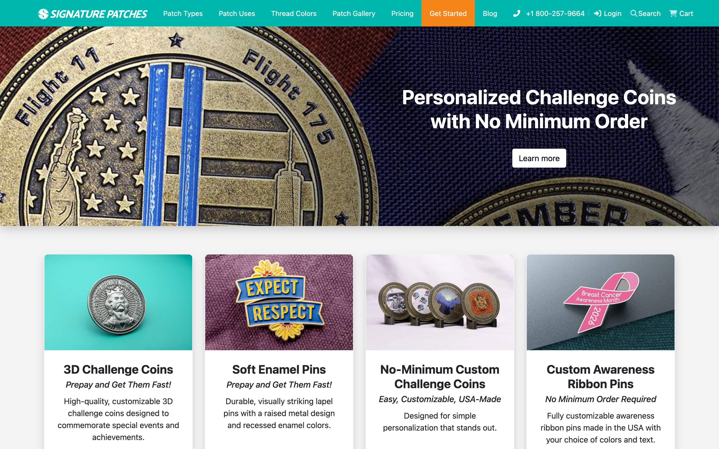 Signature Patches product page screenshot showing custom patch offerings