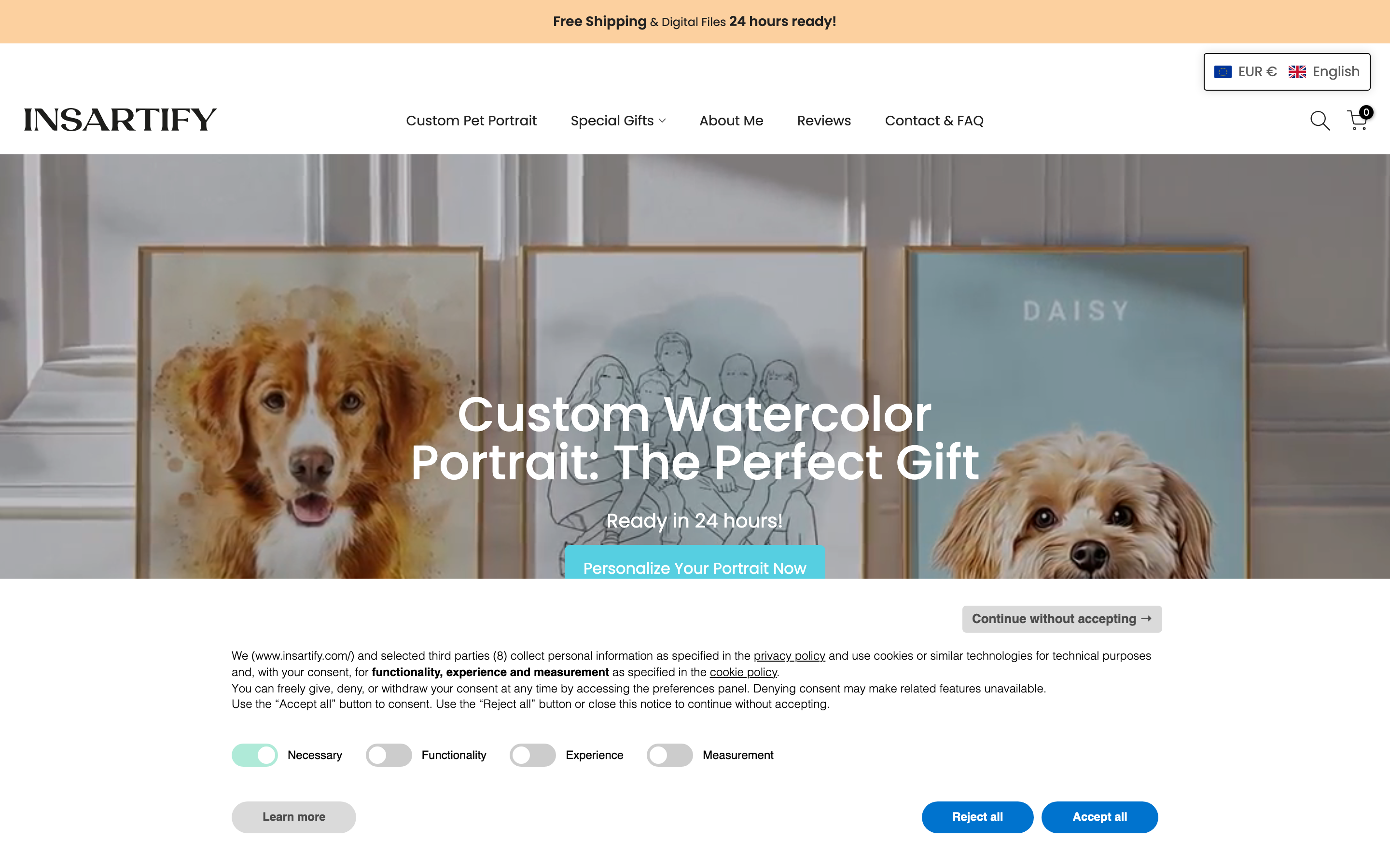Insartify homepage