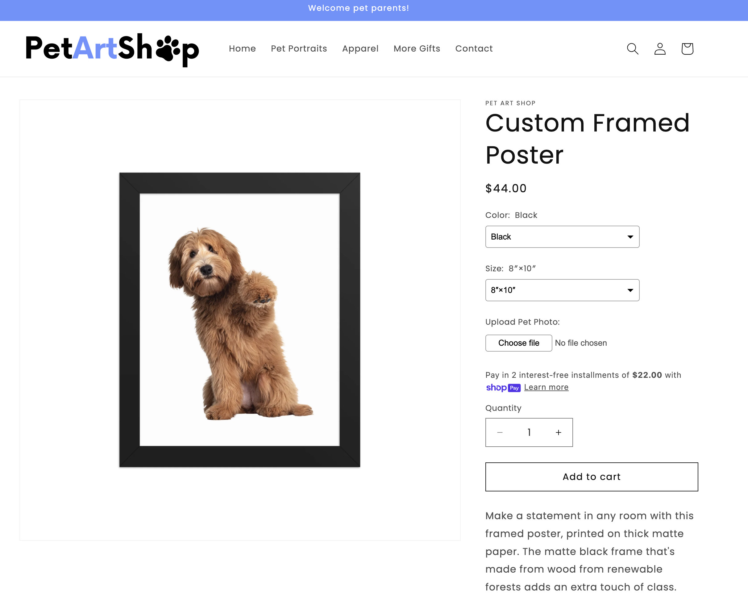 Pet Art Shop product page