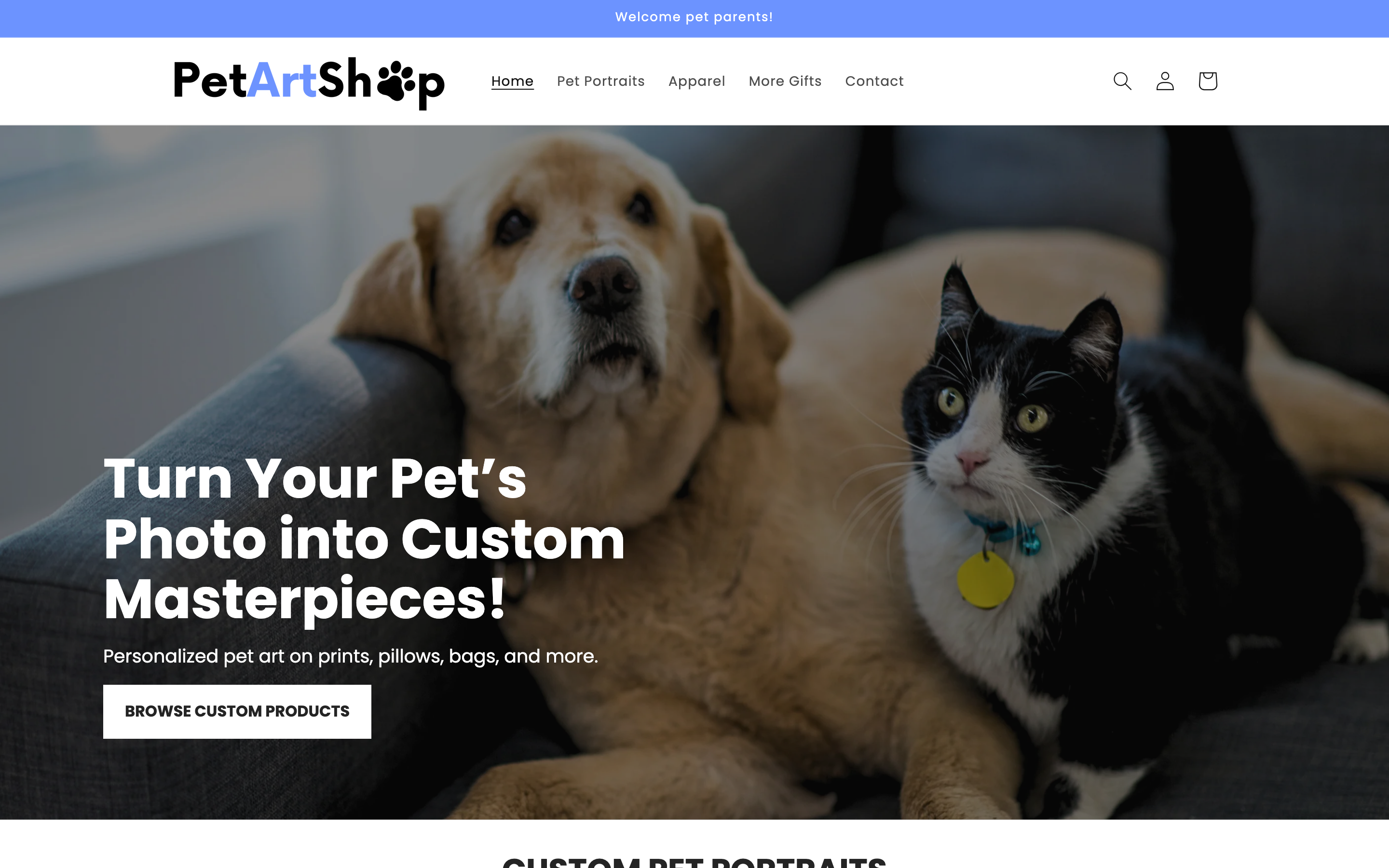 Pet Art Shop homepage