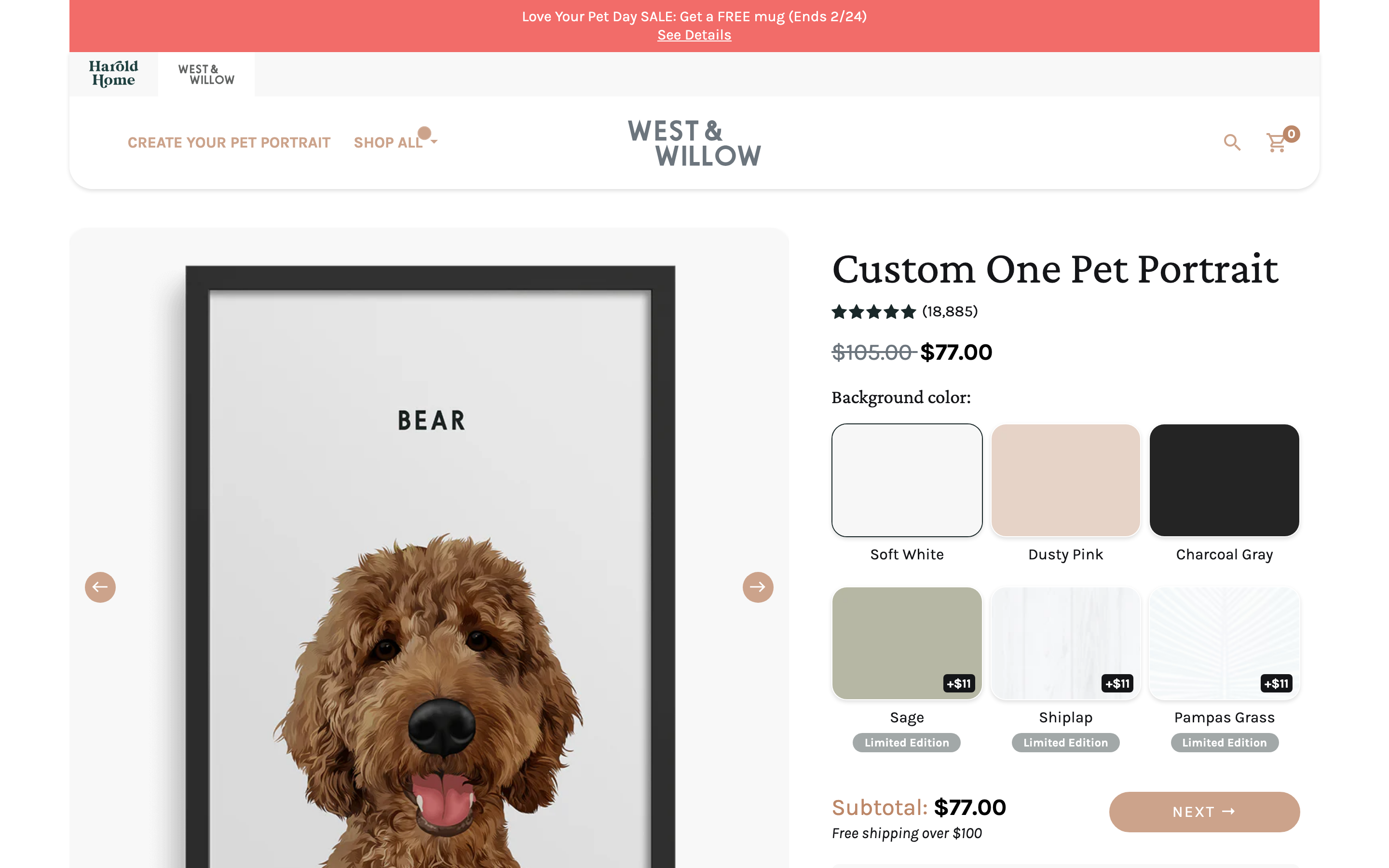 West & Willow product page