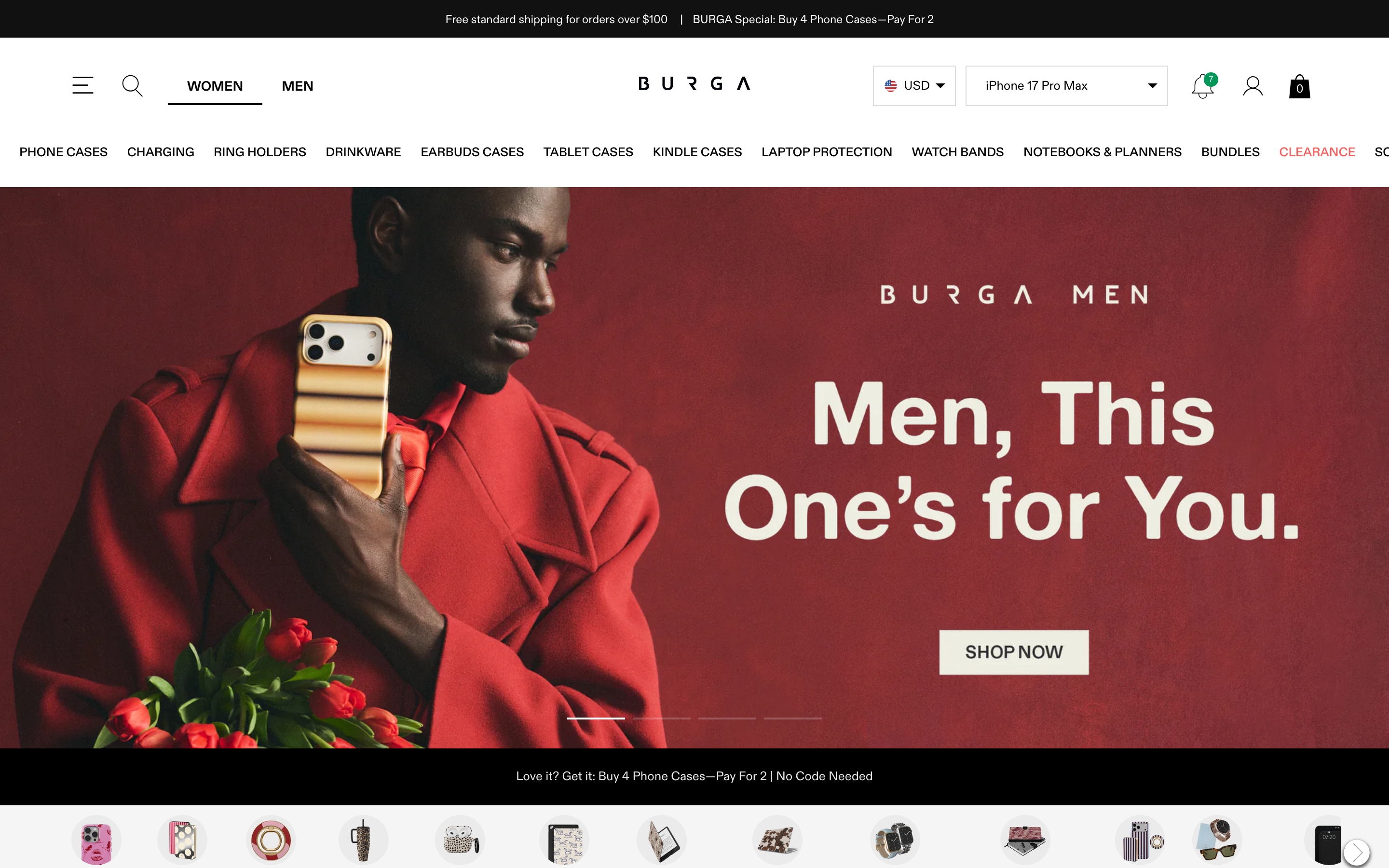 Phone Cases Burga Com homepage screenshot showing phone cases offerings