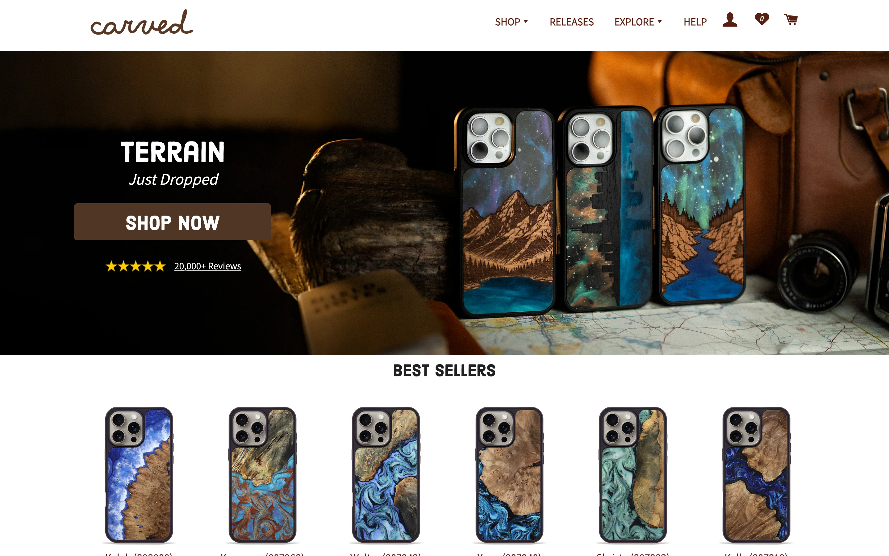 Phone Cases Carved Com homepage screenshot showing phone cases offerings
