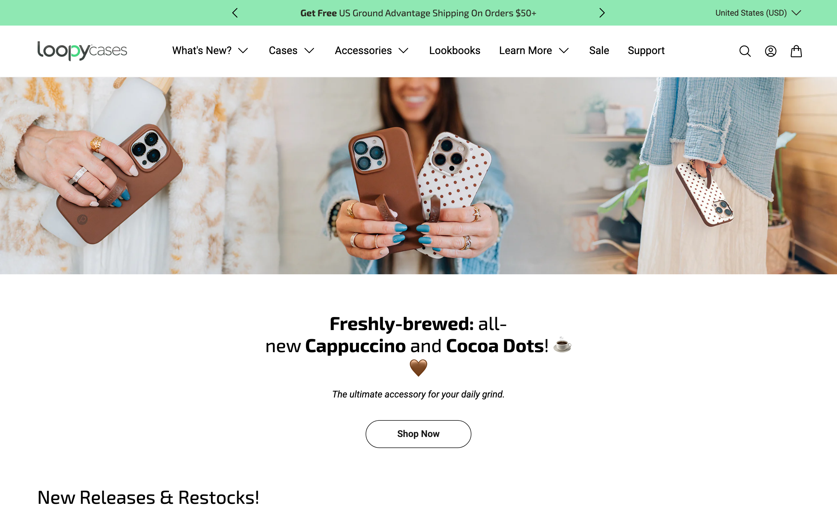 Phone Cases Loopycases Com homepage screenshot showing phone cases offerings