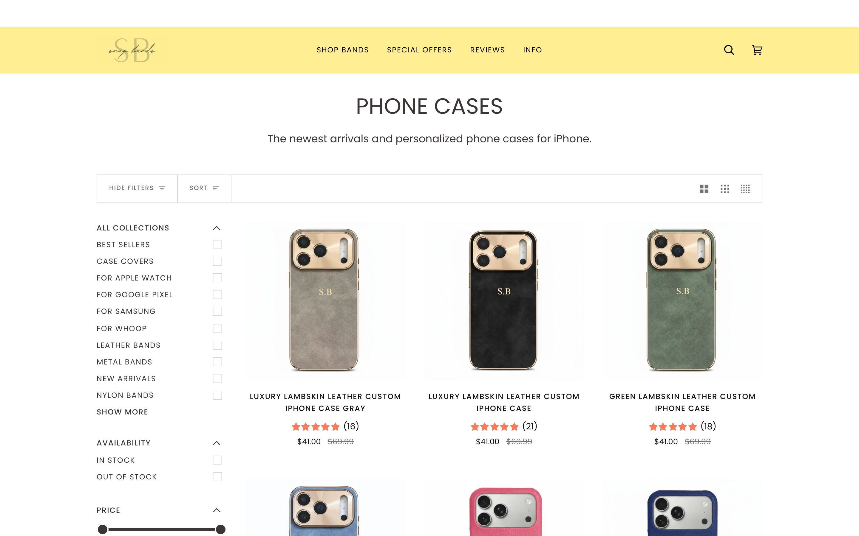 Phone Cases Snapbands Co_Product product page screenshot showing phone cases offerings