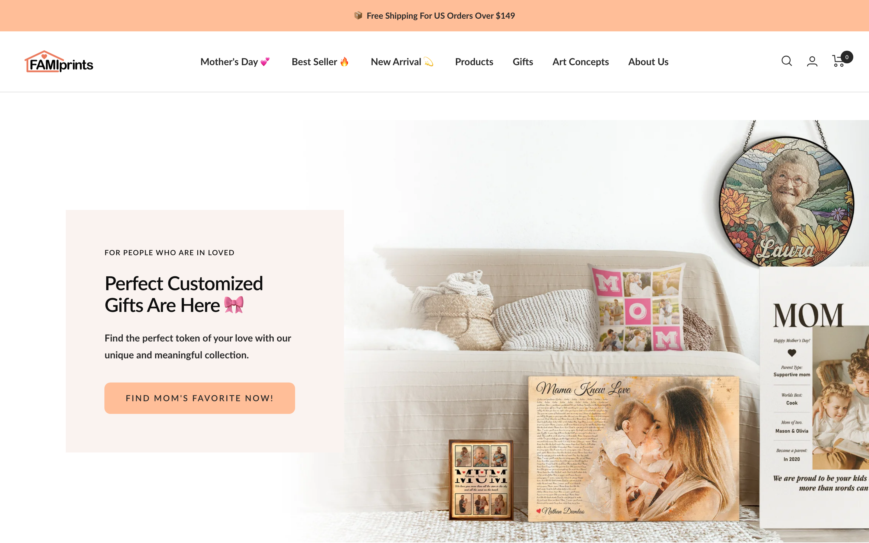 Photo Products famiprints.com homepage screenshot