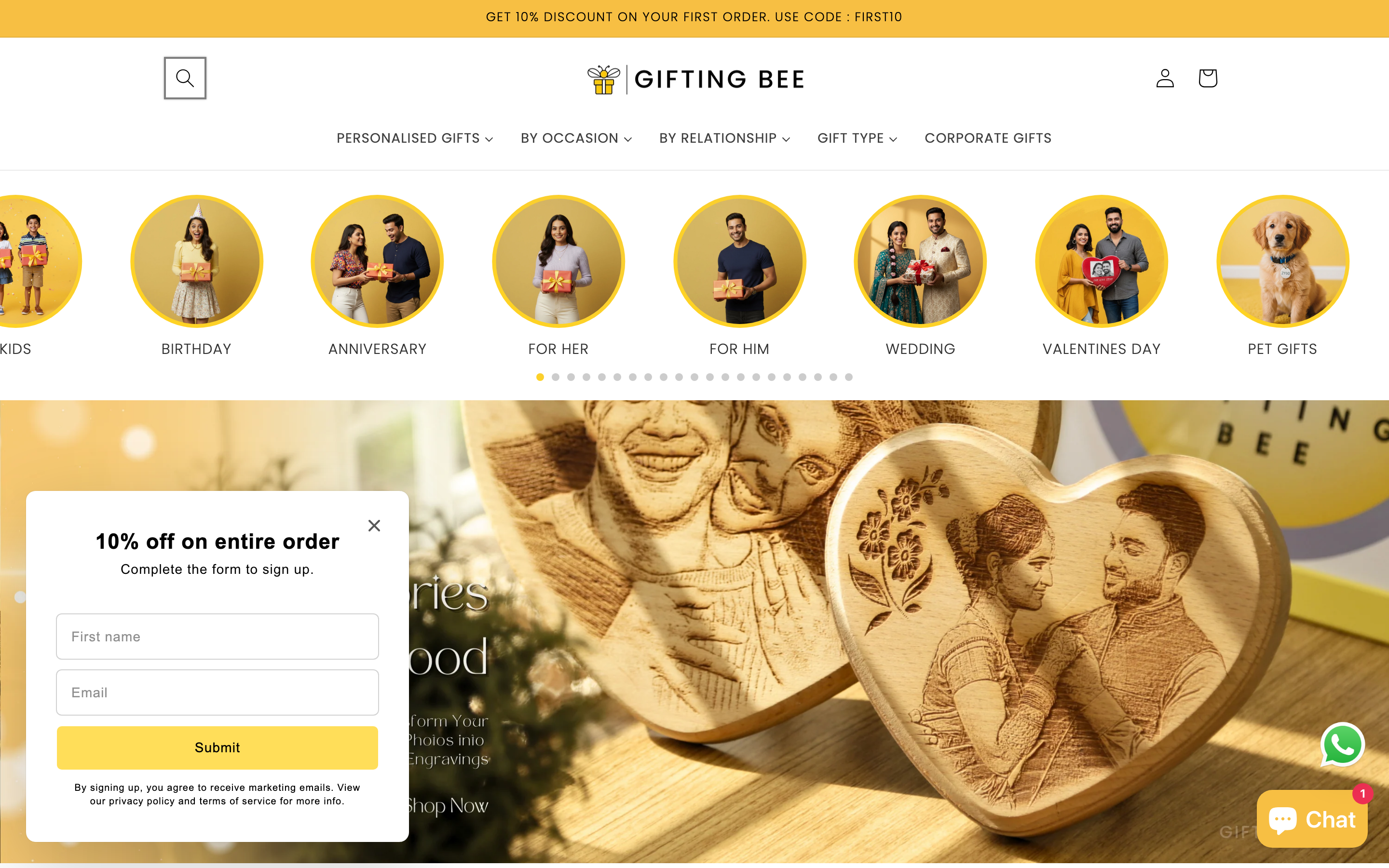 Photo Products giftingbee.in homepage screenshot